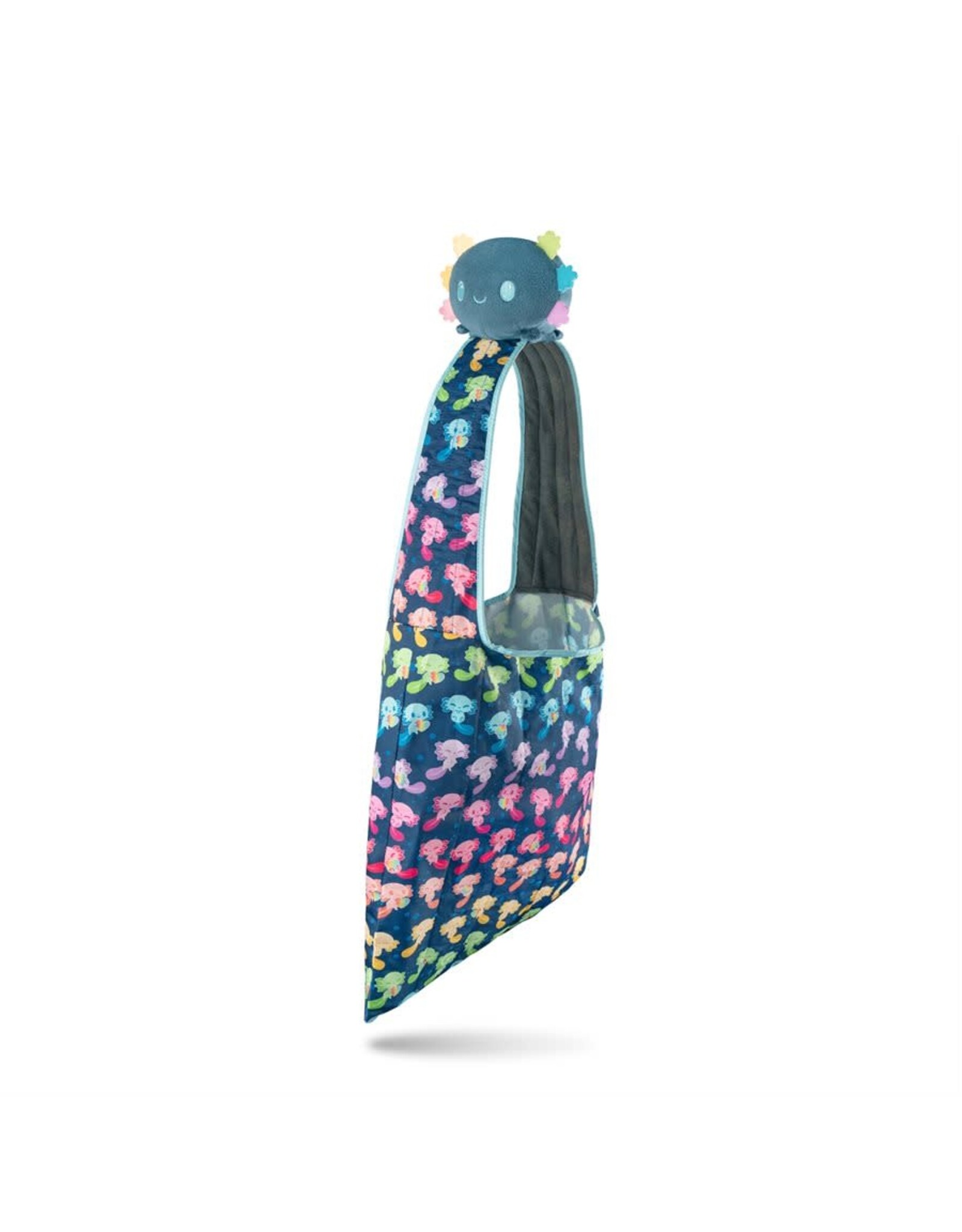 TeeTurtle Tote Bag with Plushie: (Dark Blue Rainbow Axolotls + Blue (Rainbow Gills) Axolotl)