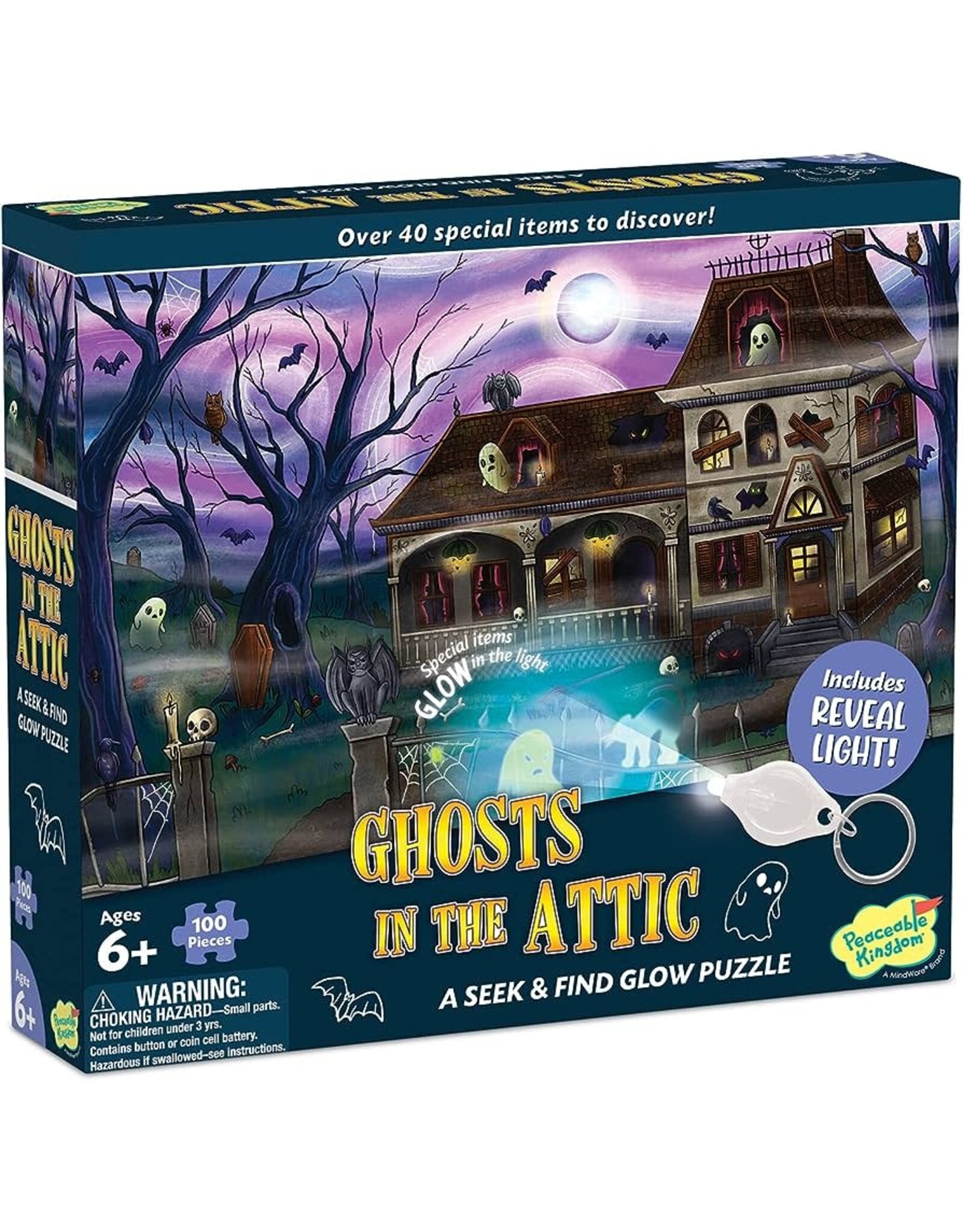 Peaceable Kingdom Seek & Find Glow Puzzle: Ghosts in the Attic 100pc