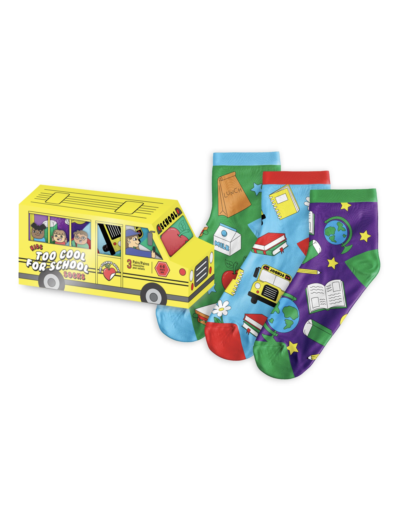 Main & Local Kids' 3 Pack Back to School Socks