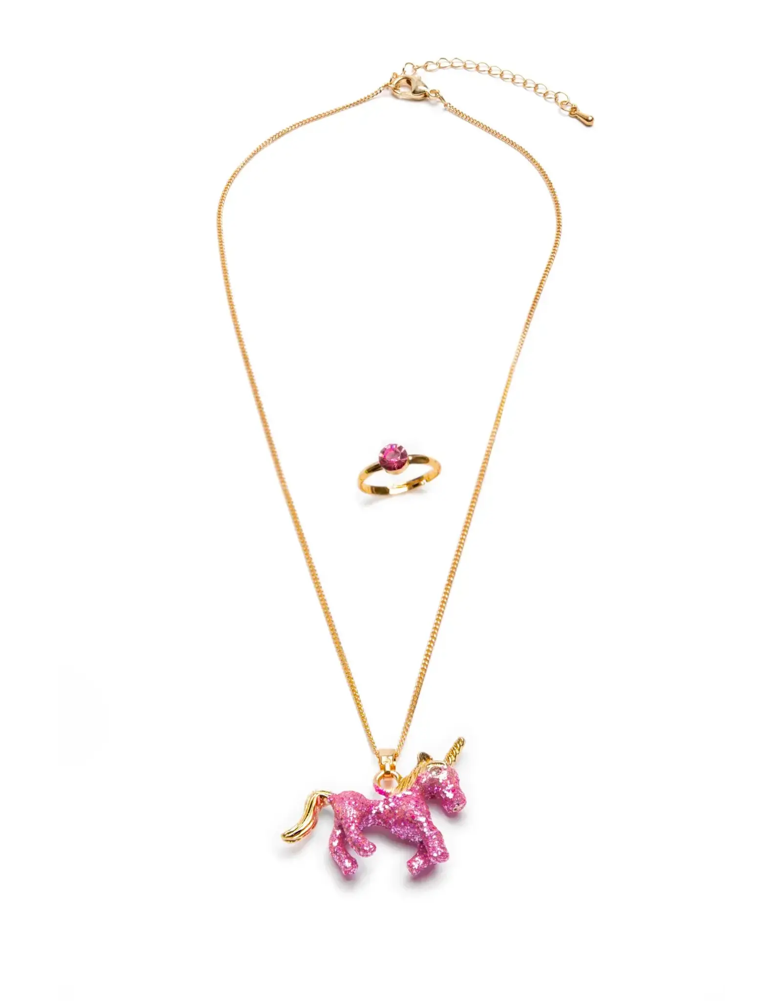 Great Pretenders Glitter Pink Unicorn Necklace and Ring Set
