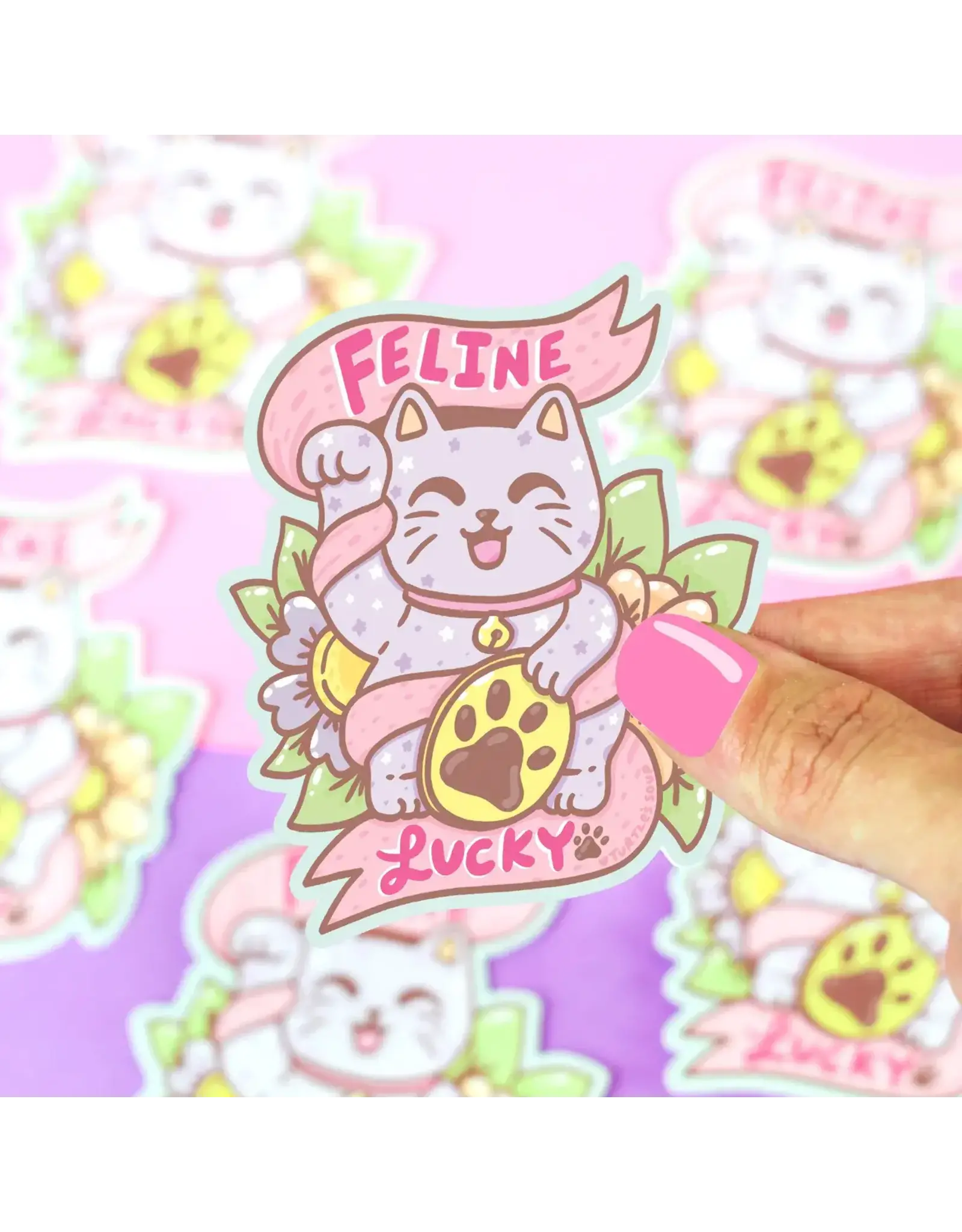 Turtle's Soup Neko Maneki Feline Lucky Cat Vinyl Sticker
