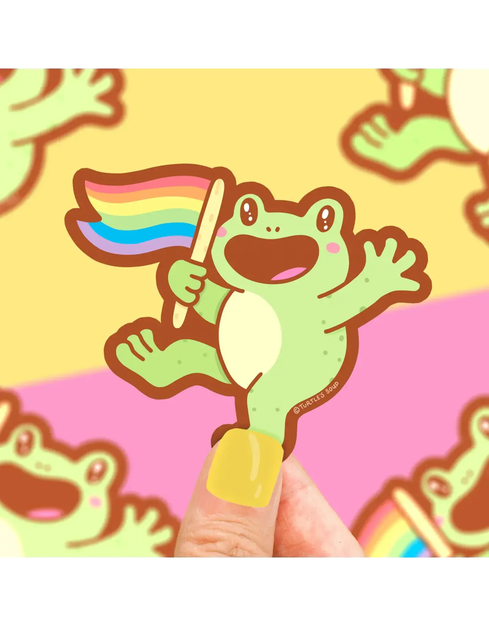 Turtle's Soup Pride Flag Frog Vinyl Sticker