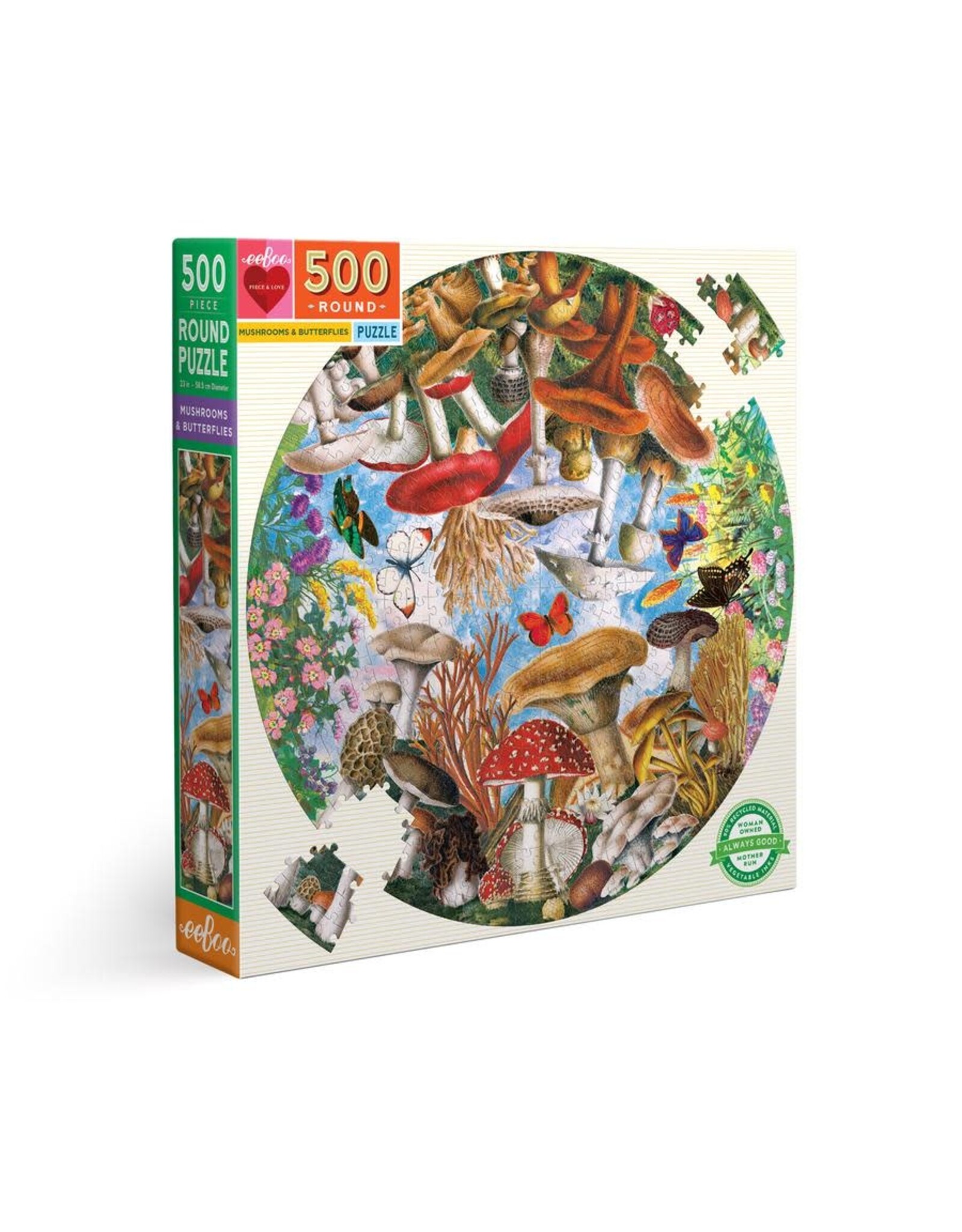 eeBoo Mushrooms and Butterflies 500pc Round Puzzle