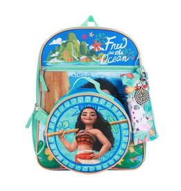 Bioworld Disney Princess Moana Free as the Ocean Kids 16" Backpack 5 Piece Set