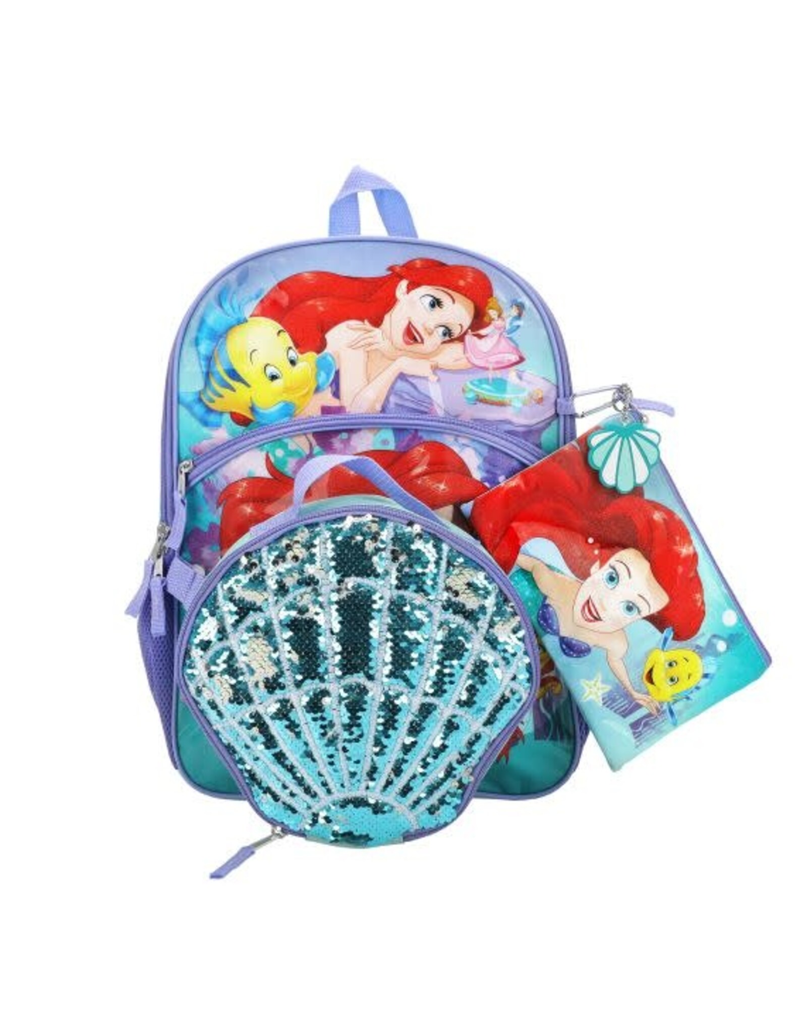 Bioworld Disney Princess The Little Mermaid Kids 16" Backpack and Lunch Bag 5 Piece Set