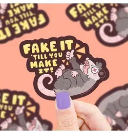 Turtle's Soup Fake it Til You Make it Opossum Vinyl Sticker