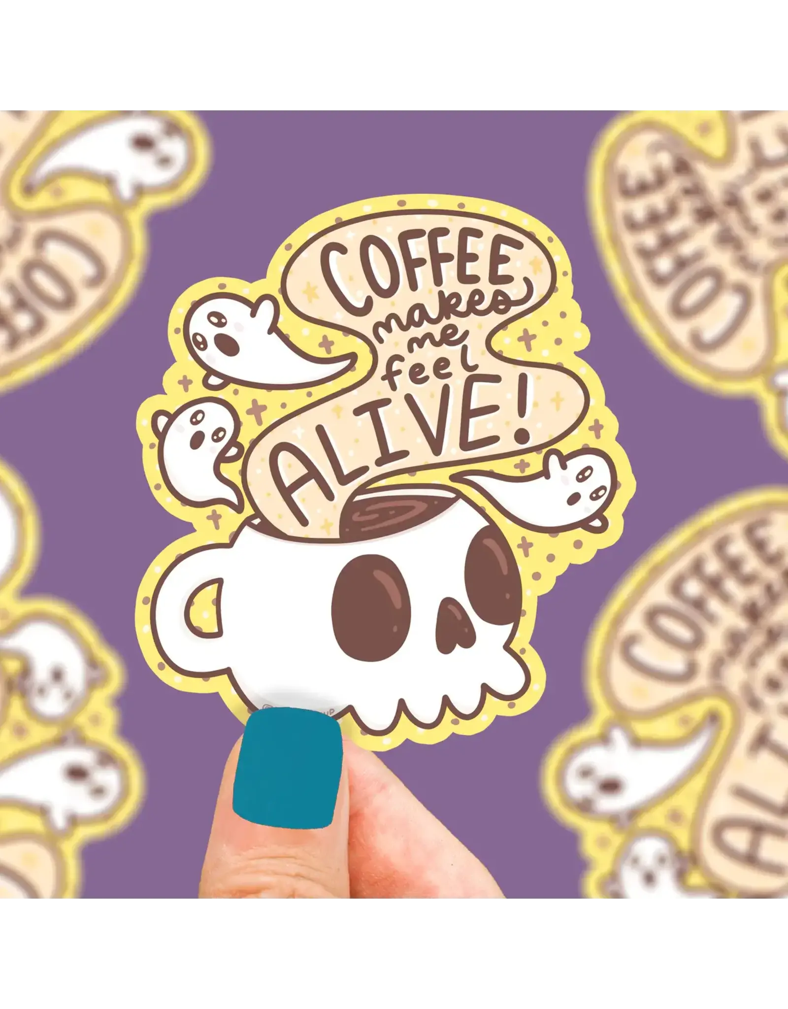 Turtle's Soup Coffee Makes Me Feel Alive Vinyl Sticker