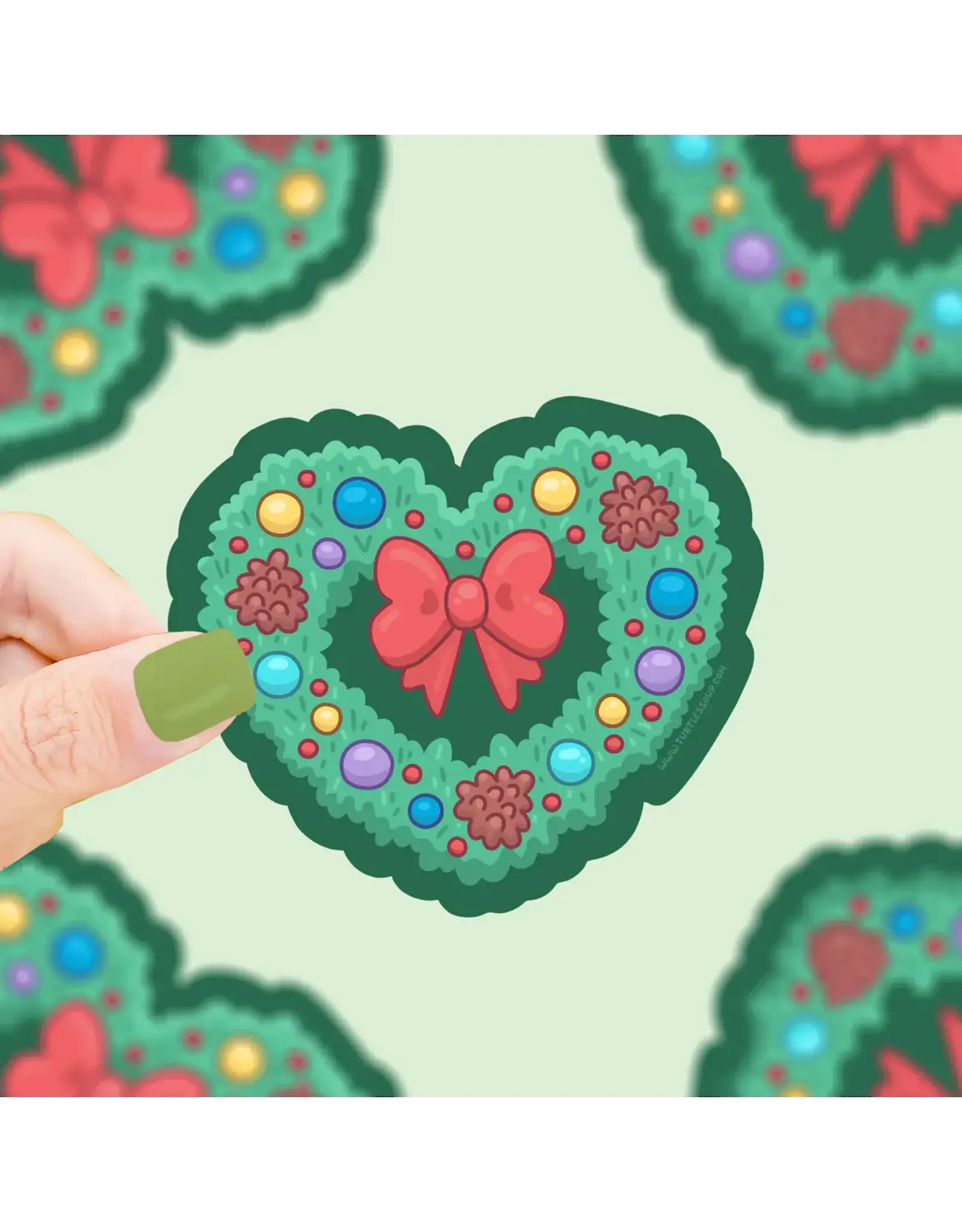Turtle's Soup Holiday Heart Wreath Christmas Vinyl Sticker