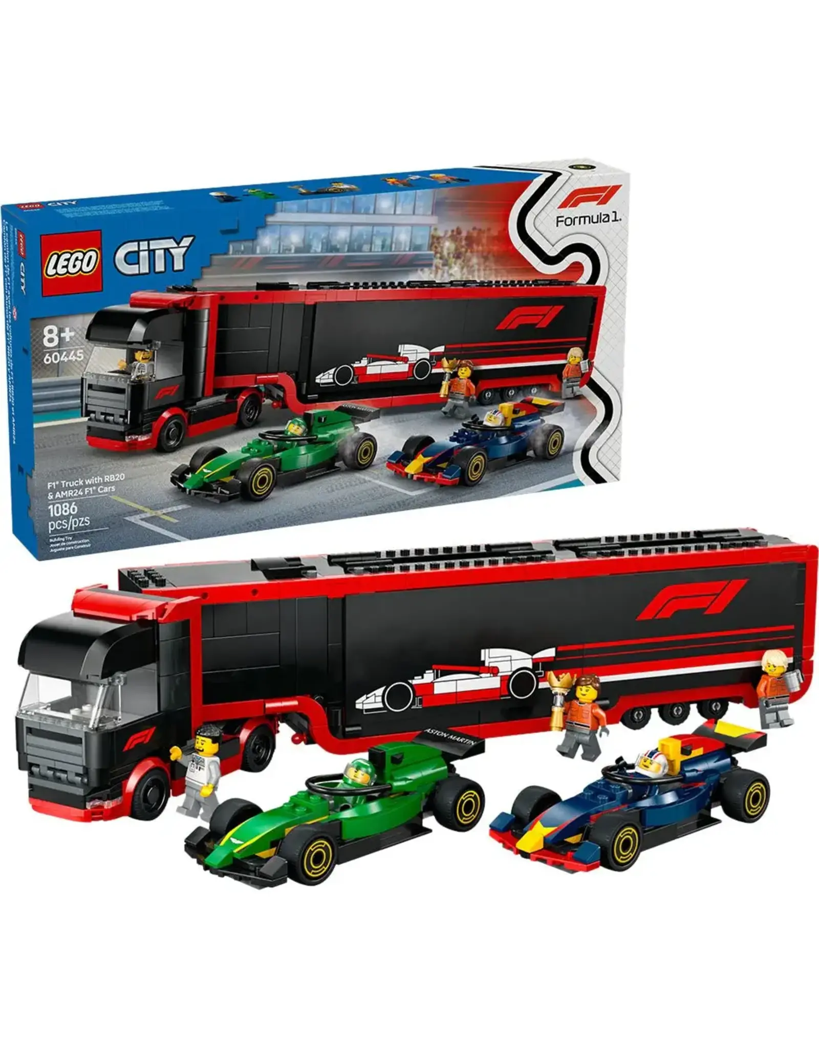 Lego F1 Truck with RB20 & AMR24 F1® Cars