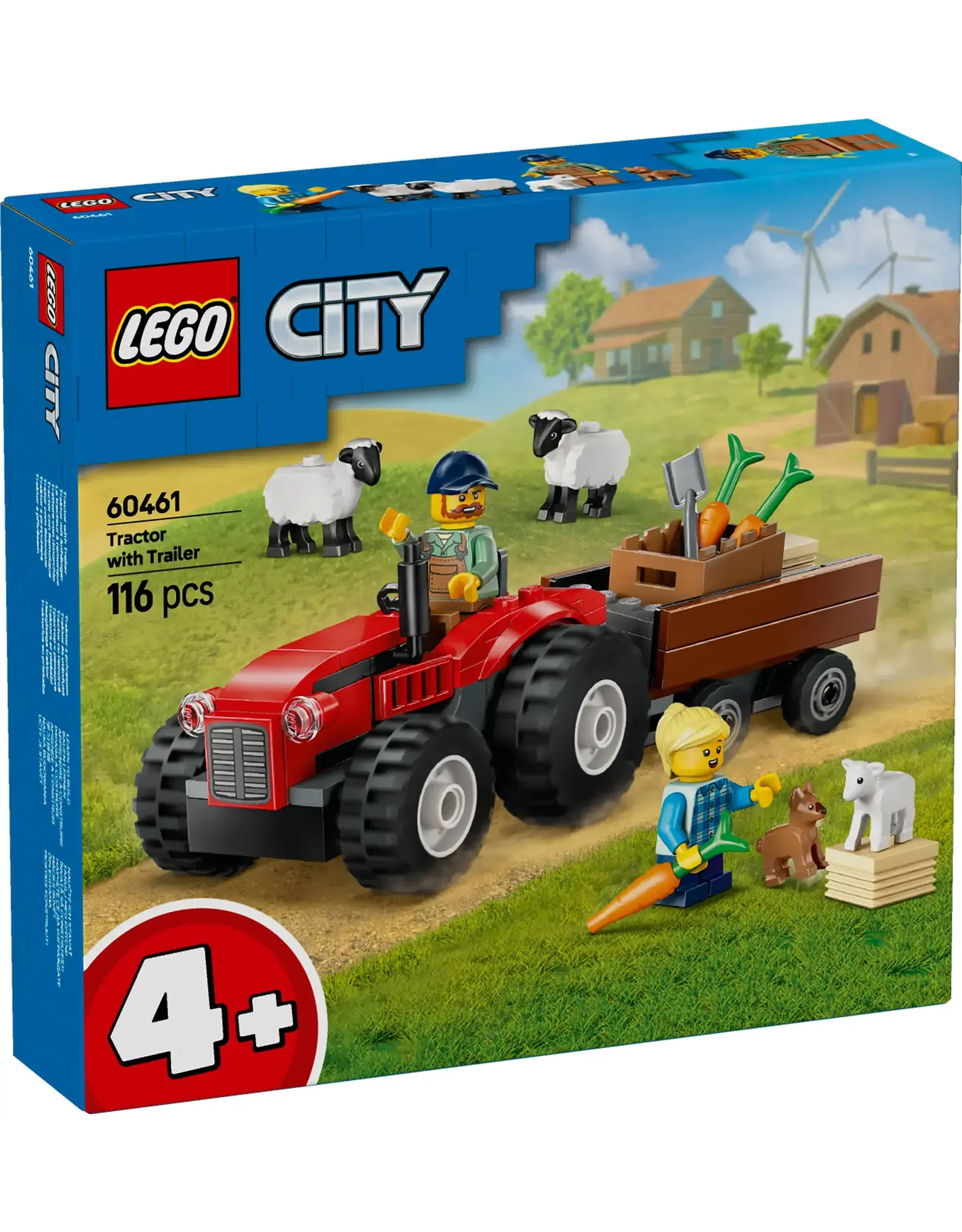 Lego Red Farm Tractor with Trailer & Sheep