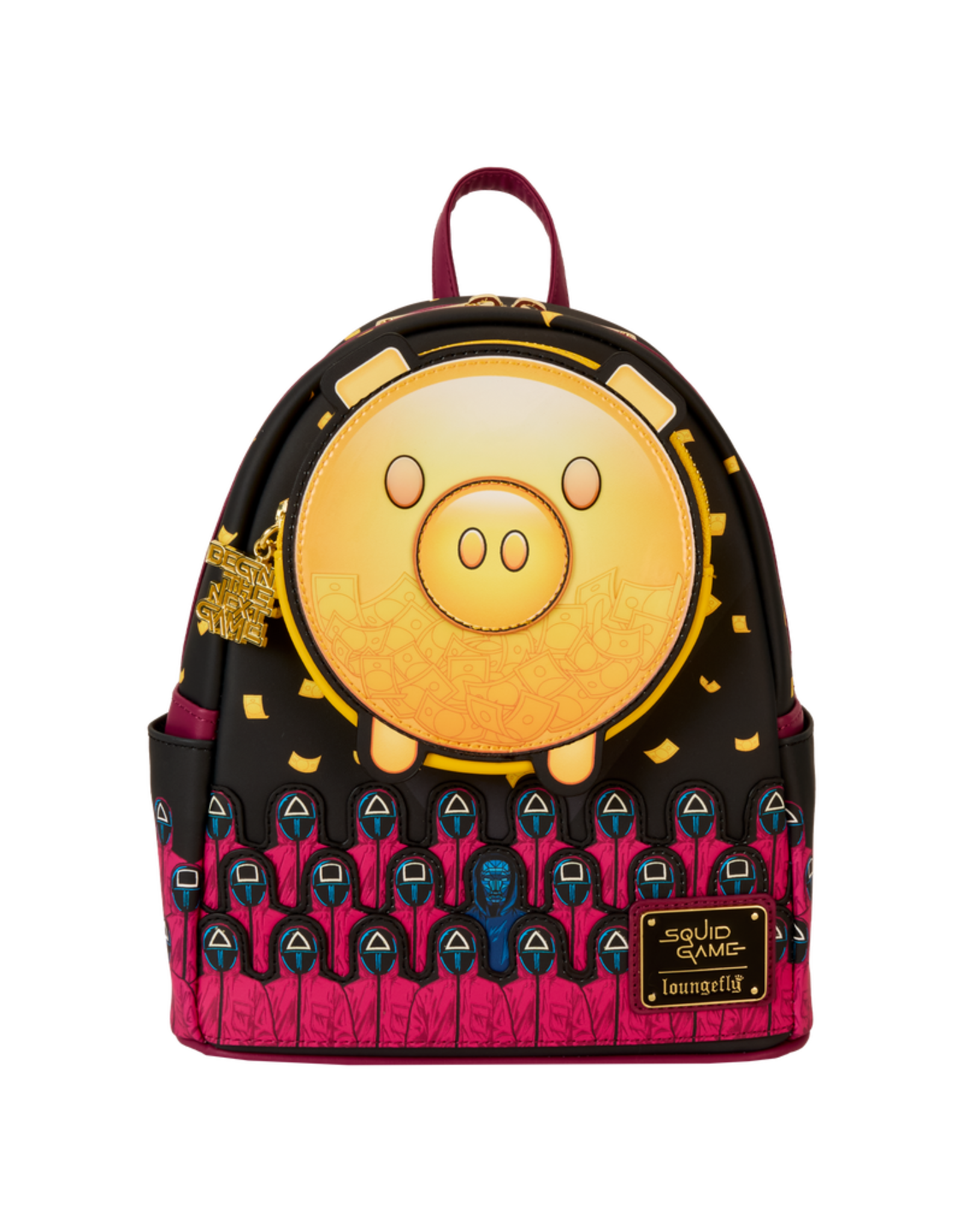 Loungefly Squid Game Piggy Bank Masked Men Glow Mini Backpack