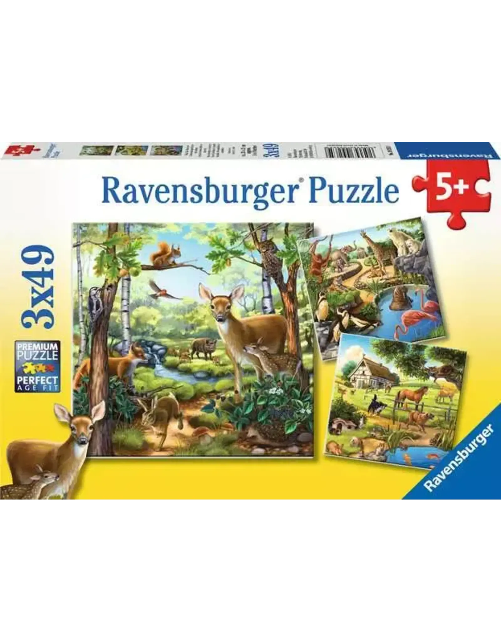 Ravensburger Forest/Zoo/Domestic Animals Puzzle 3 x 49pc