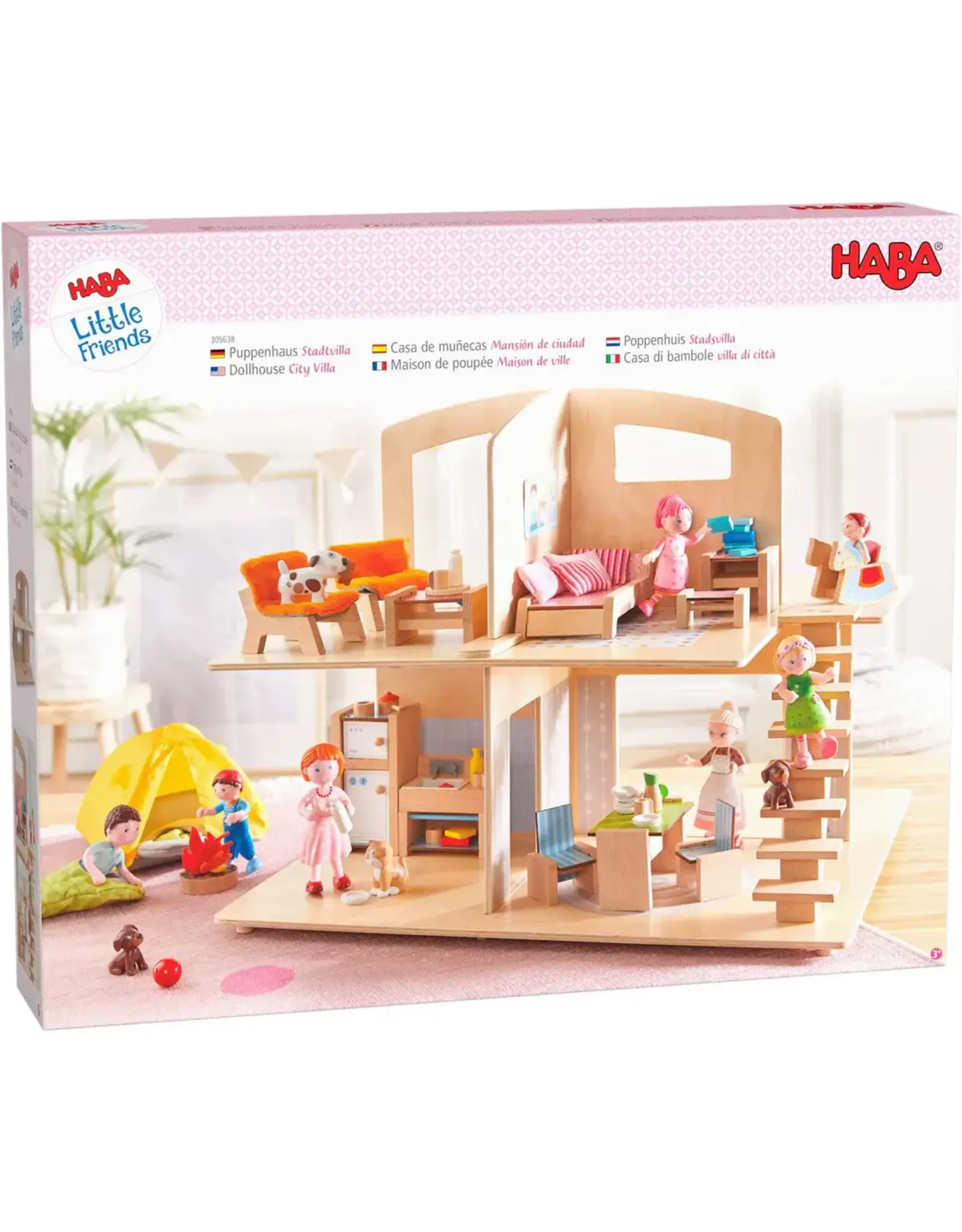 Haba Little Friends Dollhouse Town Villa With Furniture