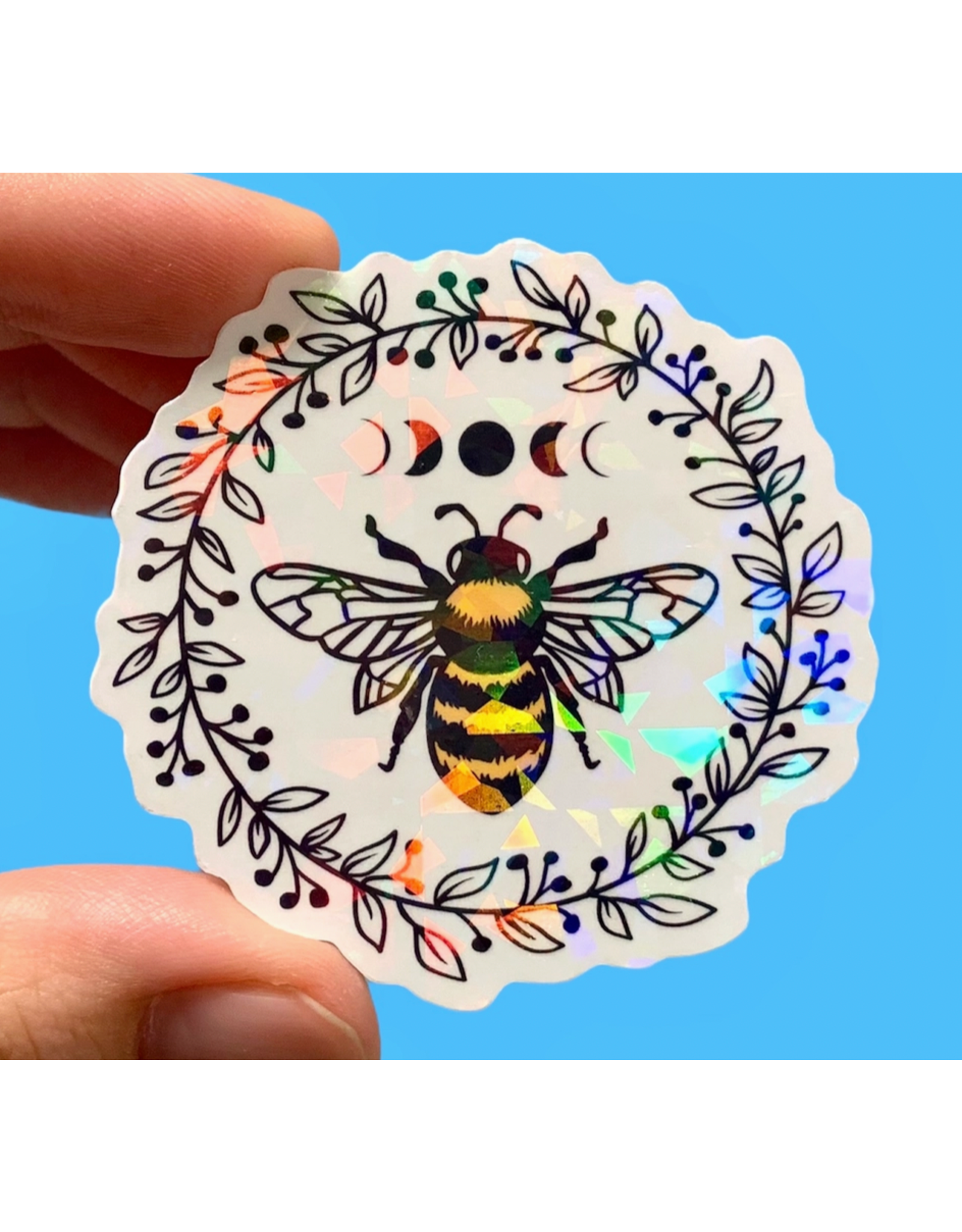 Radical Buttons Holographic Bee Moon Phases Sticker