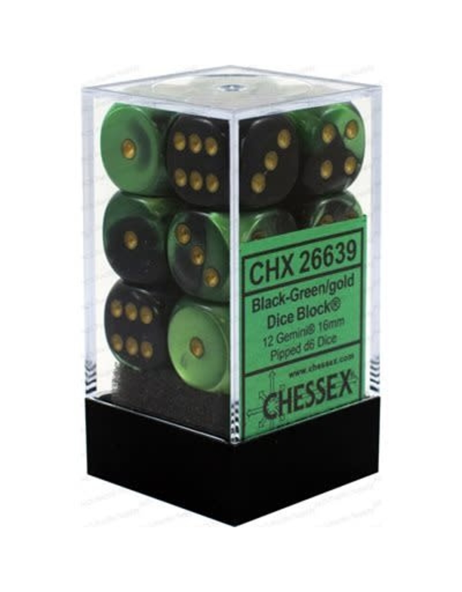 Gemini: 12D6 Black-Green /Gold Dice