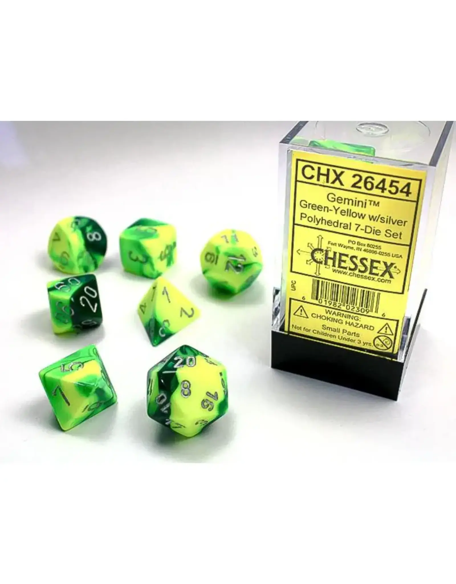 Gemini: 7Pc Green-Yellow/Silver Dice