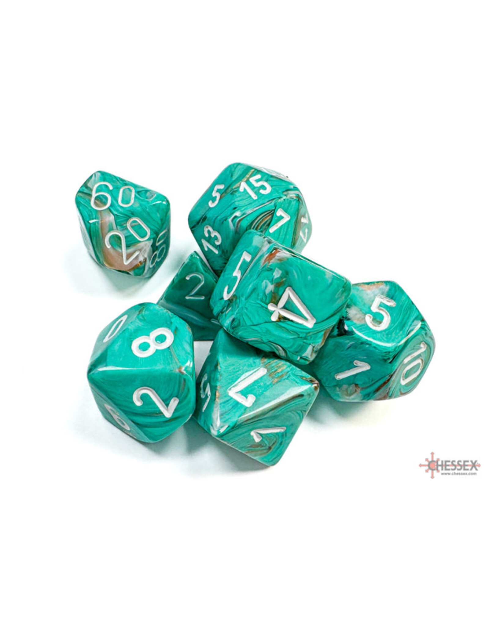 Marble: 7Pc Oxi-Copper/White Dice
