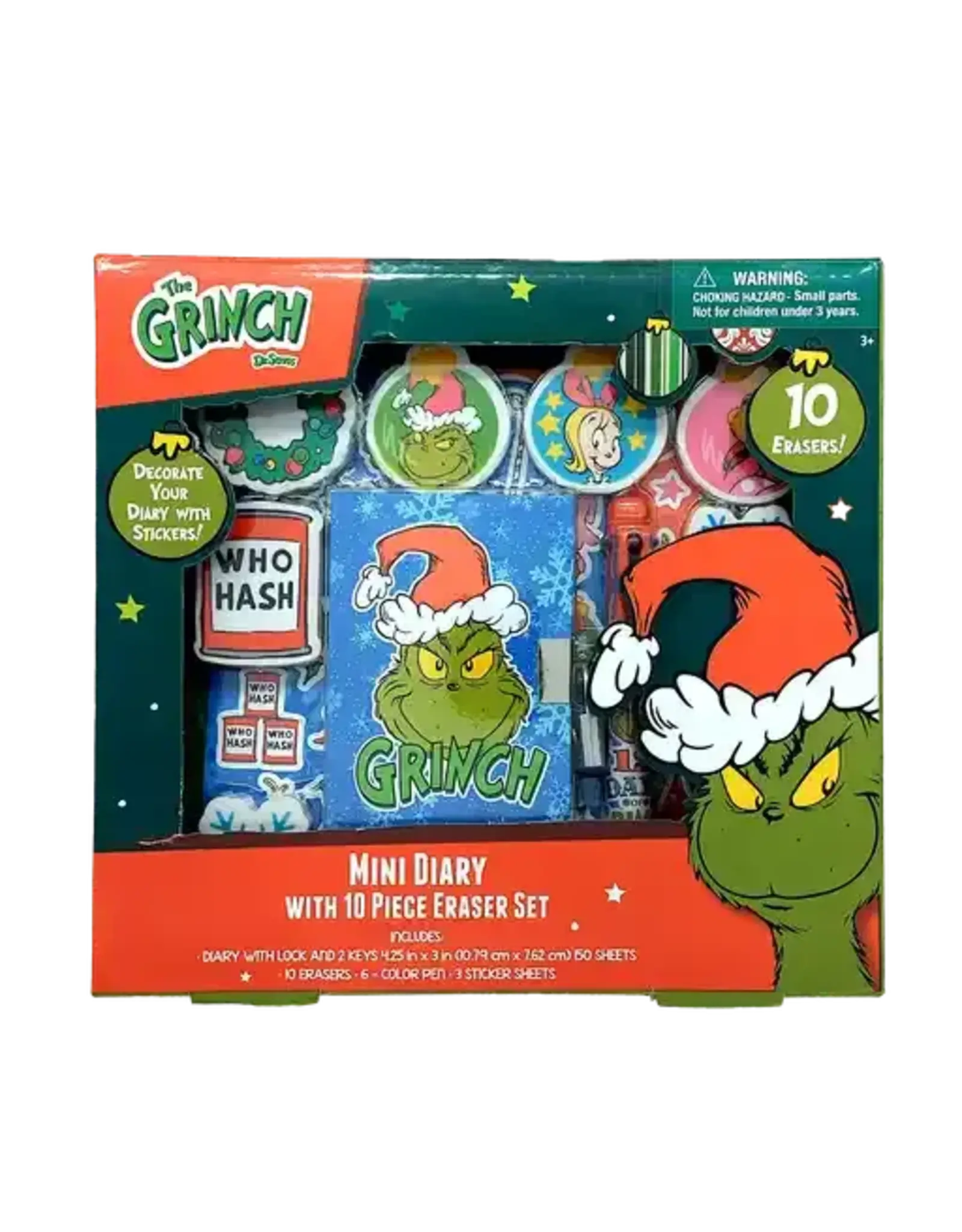 Grinch Mini Diary with 10pc Eraser Set