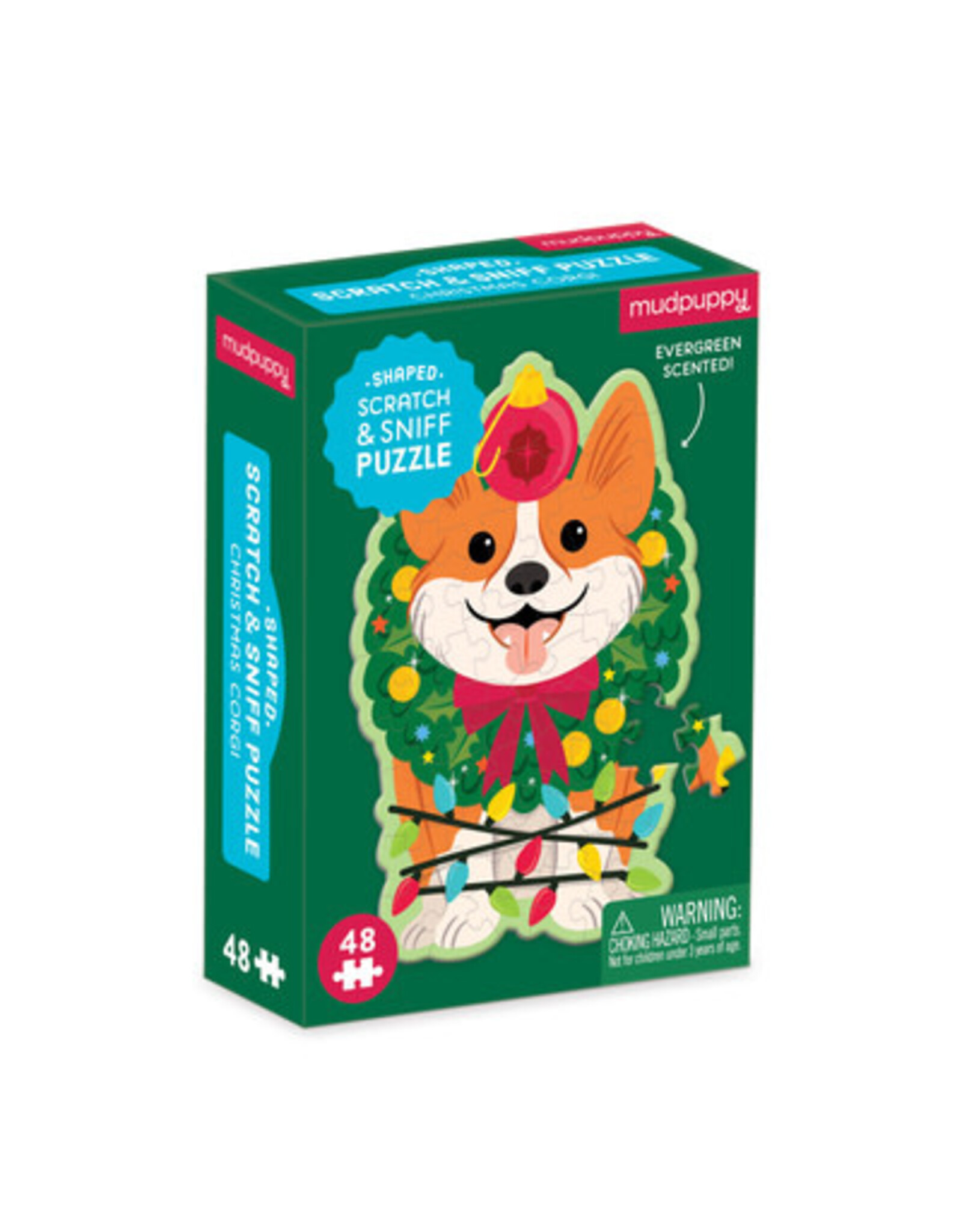 Mudpuppy Christmas Corgi Scratch and Sniff Shaped Mini Puzzle 48pc CLEARANCE FINAL SALE