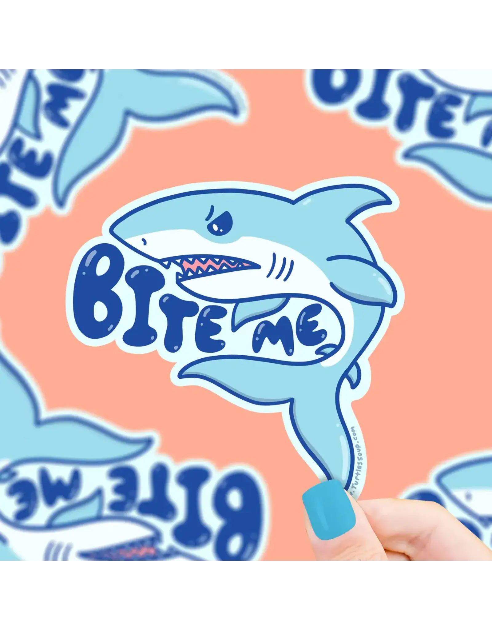 Turtle's Soup Bite Me Great White Shark Vinyl Sticker