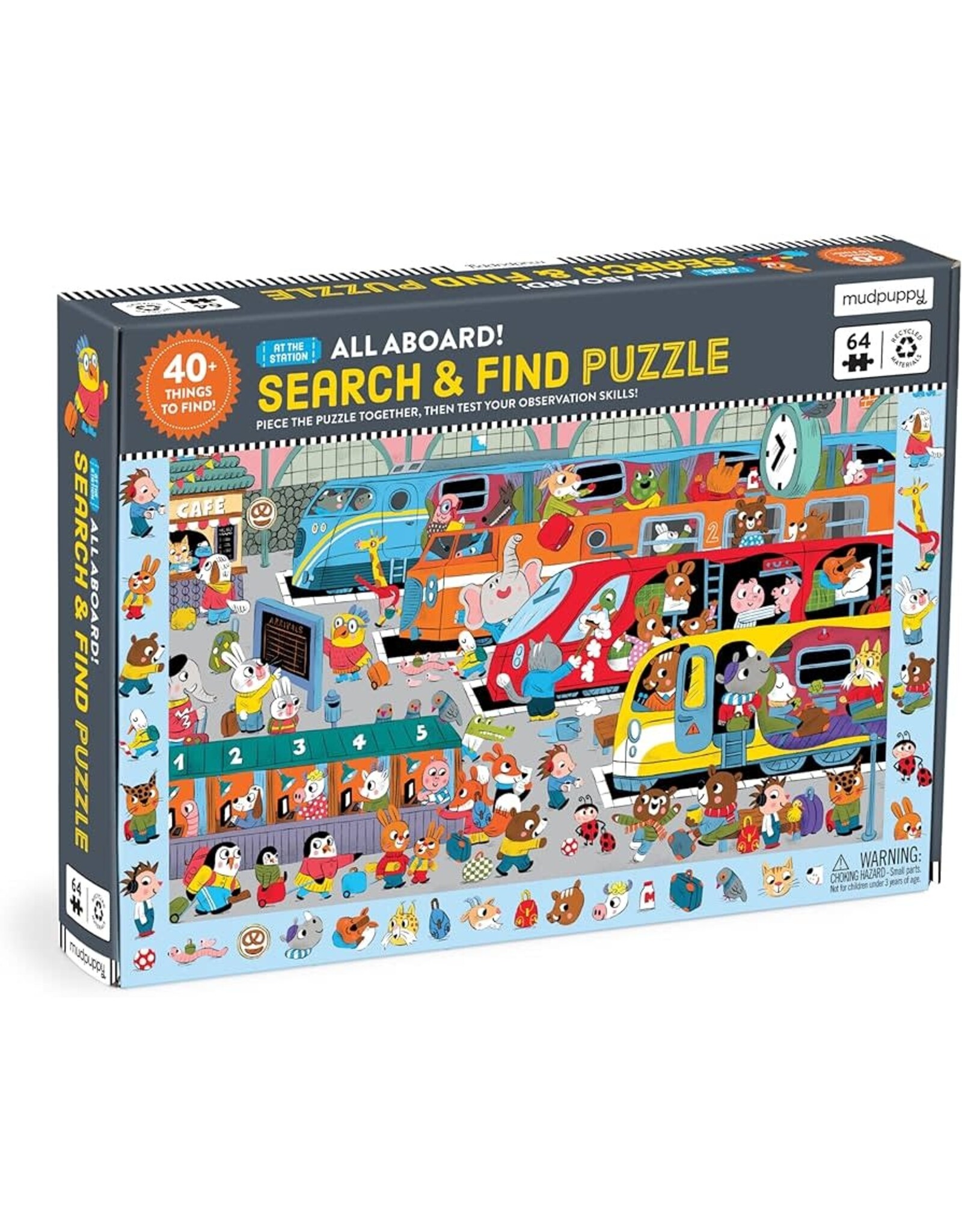 Mudpuppy All Aboard! Train Station 64 Piece Search & Find Puzzle