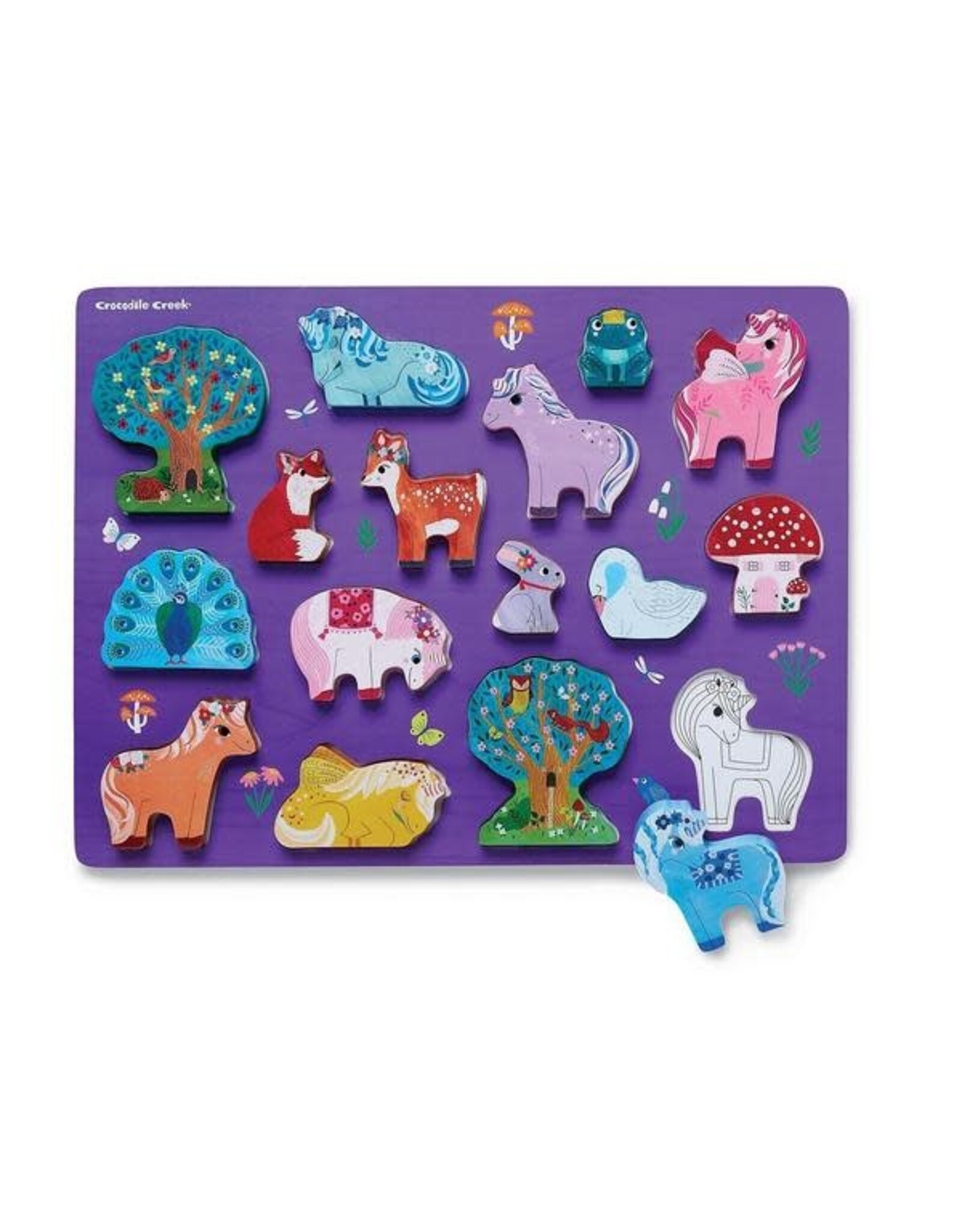 Crocodile Creek Let's Play 16pc Wood Puzzle Unicorn Garden