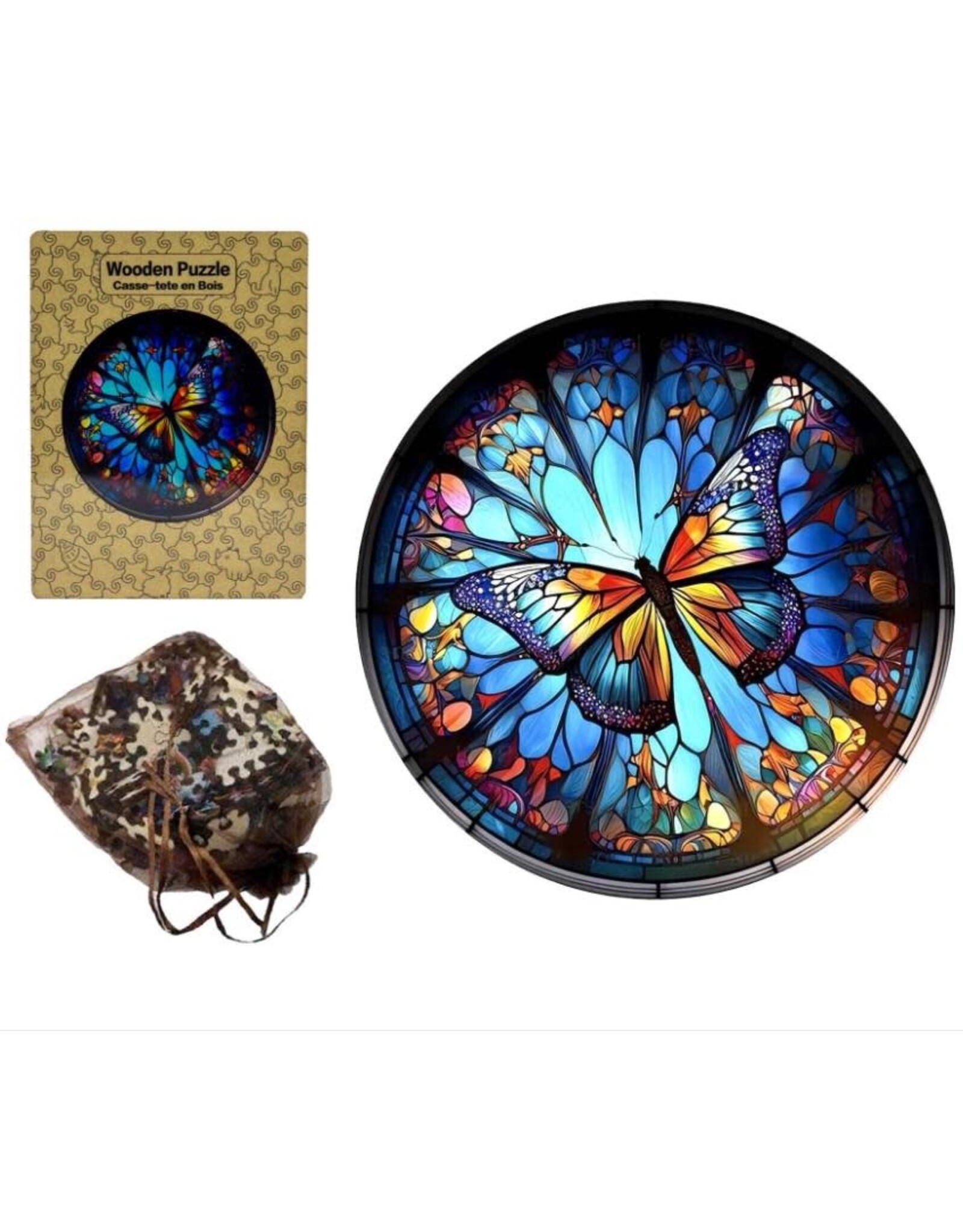 Wooden Round Butterfly Puzzle Set