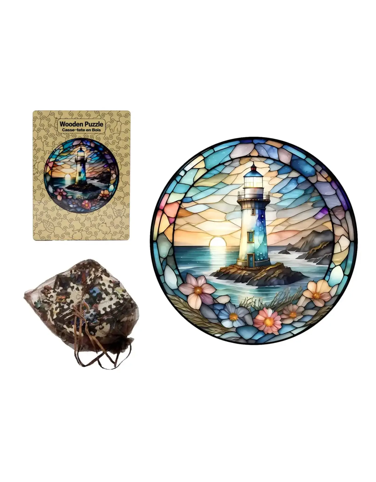 Wooden Round Lighthouse Puzzle Set