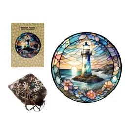 Wooden Round Lighthouse Puzzle Set
