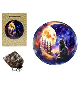 Wooden Round Moon & Cat Puzzle Set