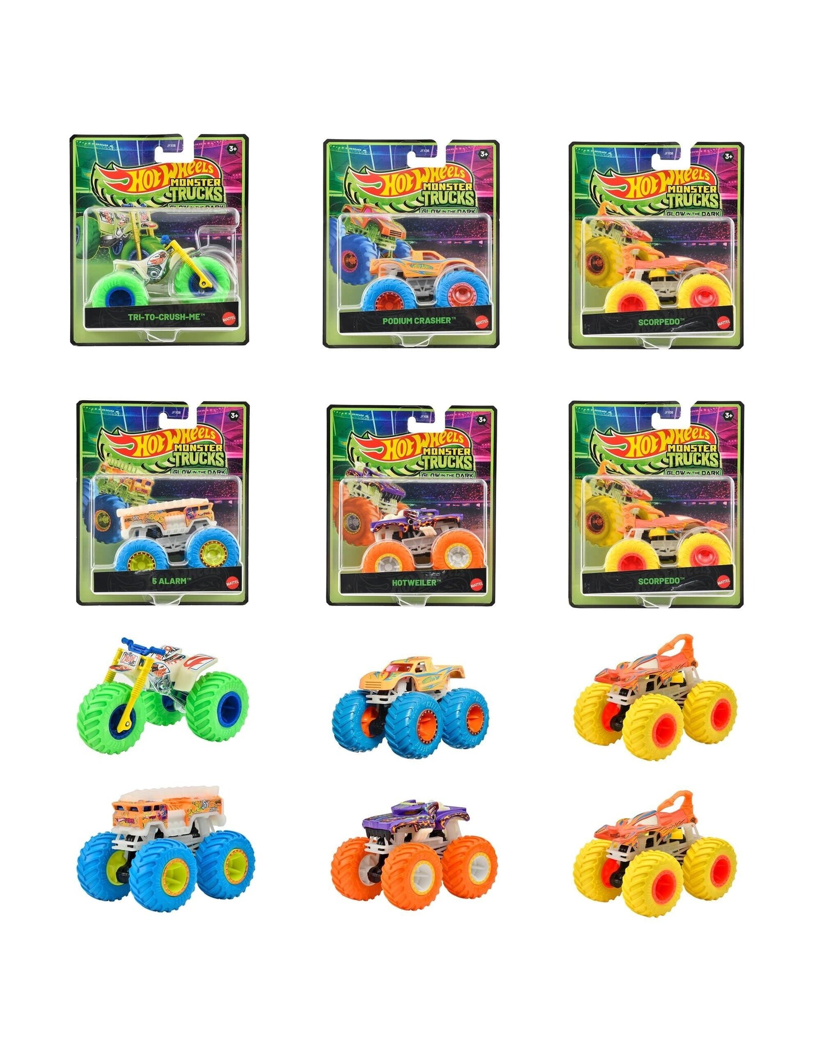 Mattel How Wheels Monster Trucks Glow in the Dark Assorted
