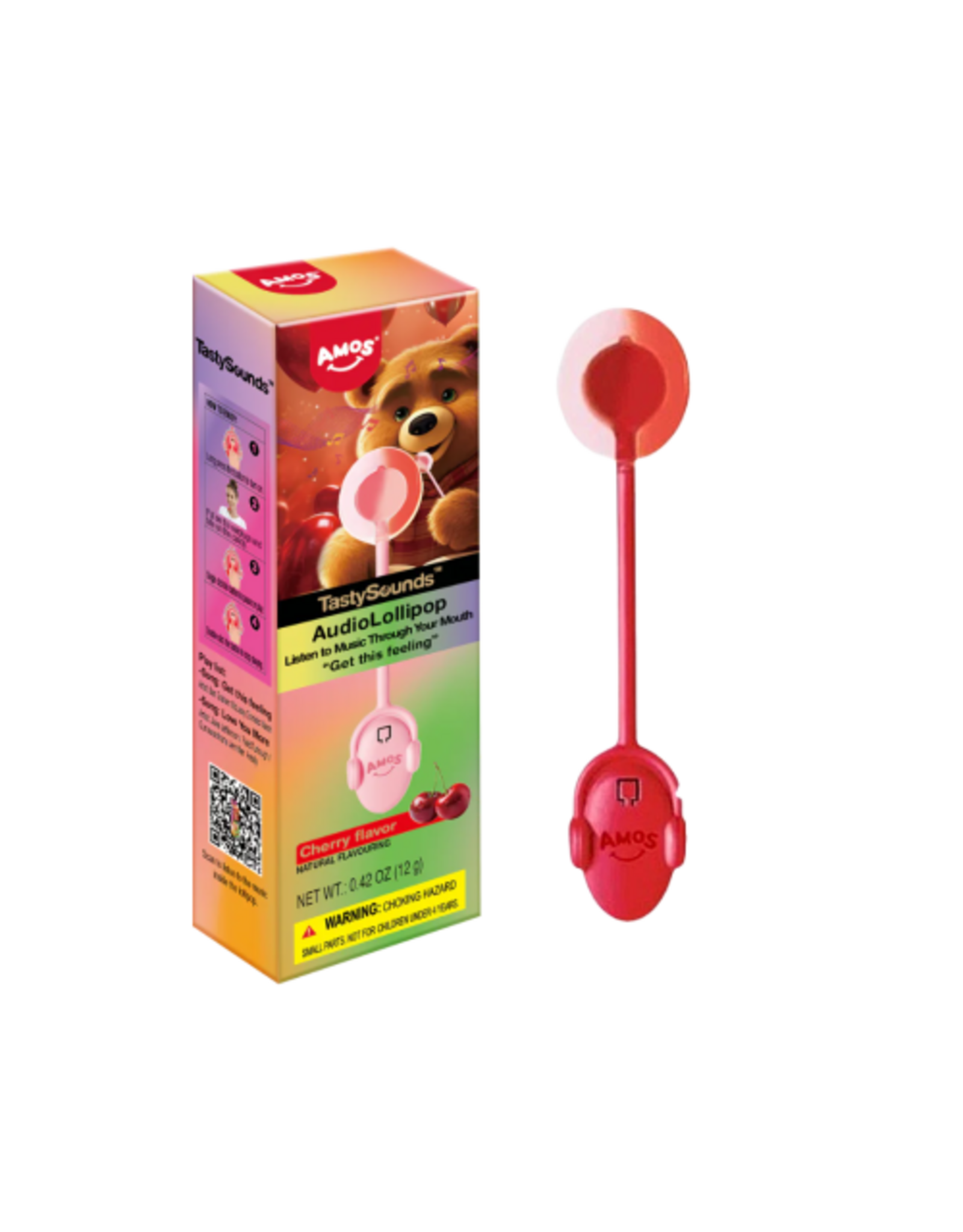 Amos Tastysounds Sweet Pop/Get This Feeling Audio Lollipop - Cherry