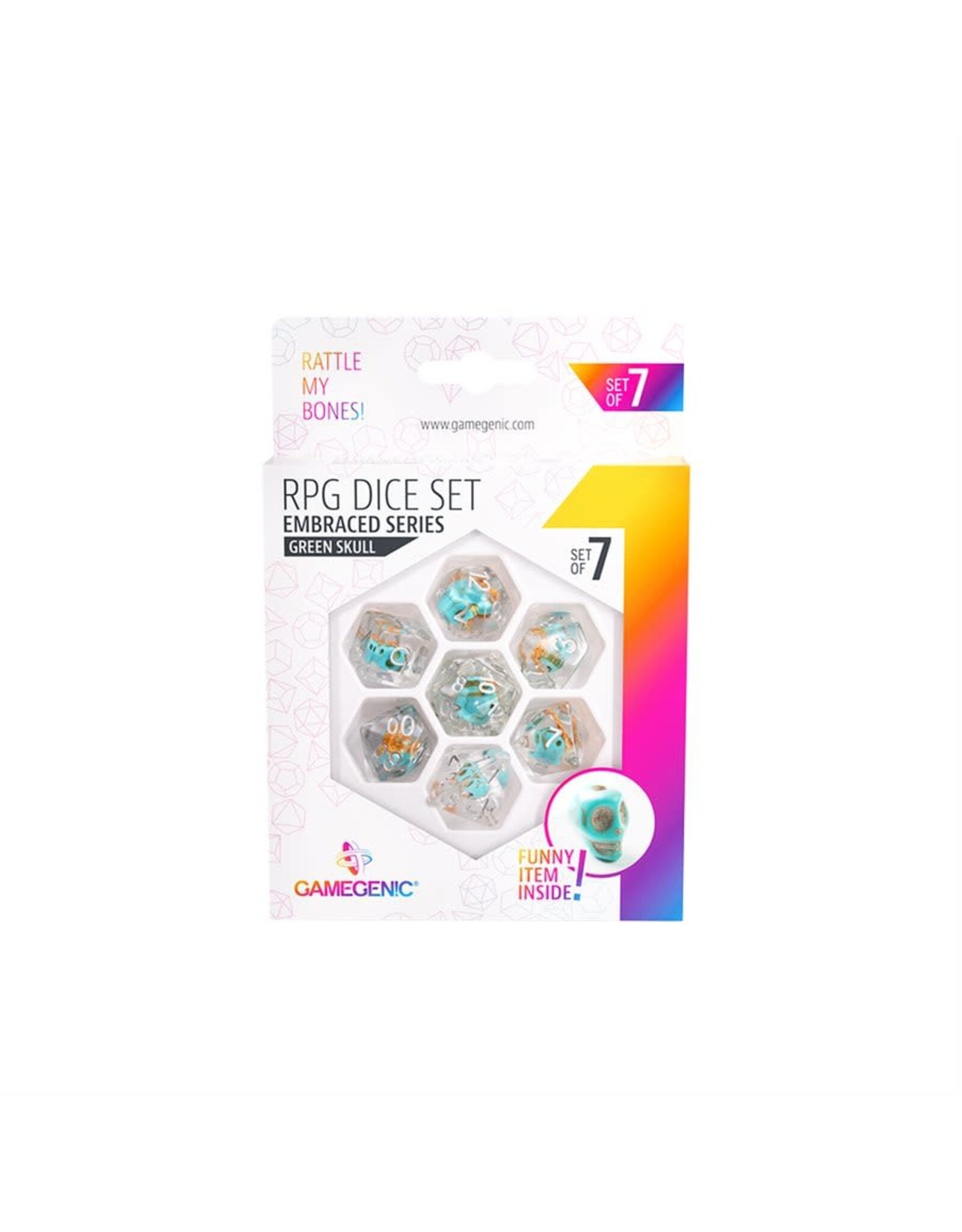 Dice: 7pc: Embraced Series: Green Skull