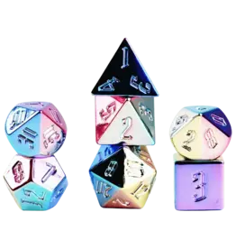 Dice: 7pc: 16 mm: Aluminum Plated Acrylic: Rainbow Aegis Uninked