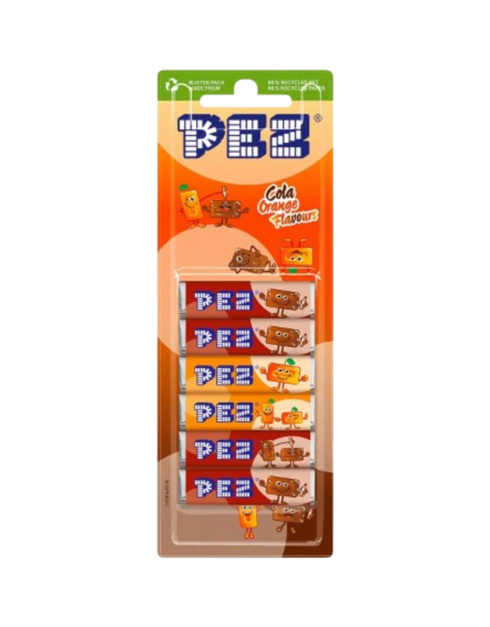 PEZ PEZ Refill Eight Pack Cola & Orange (British)