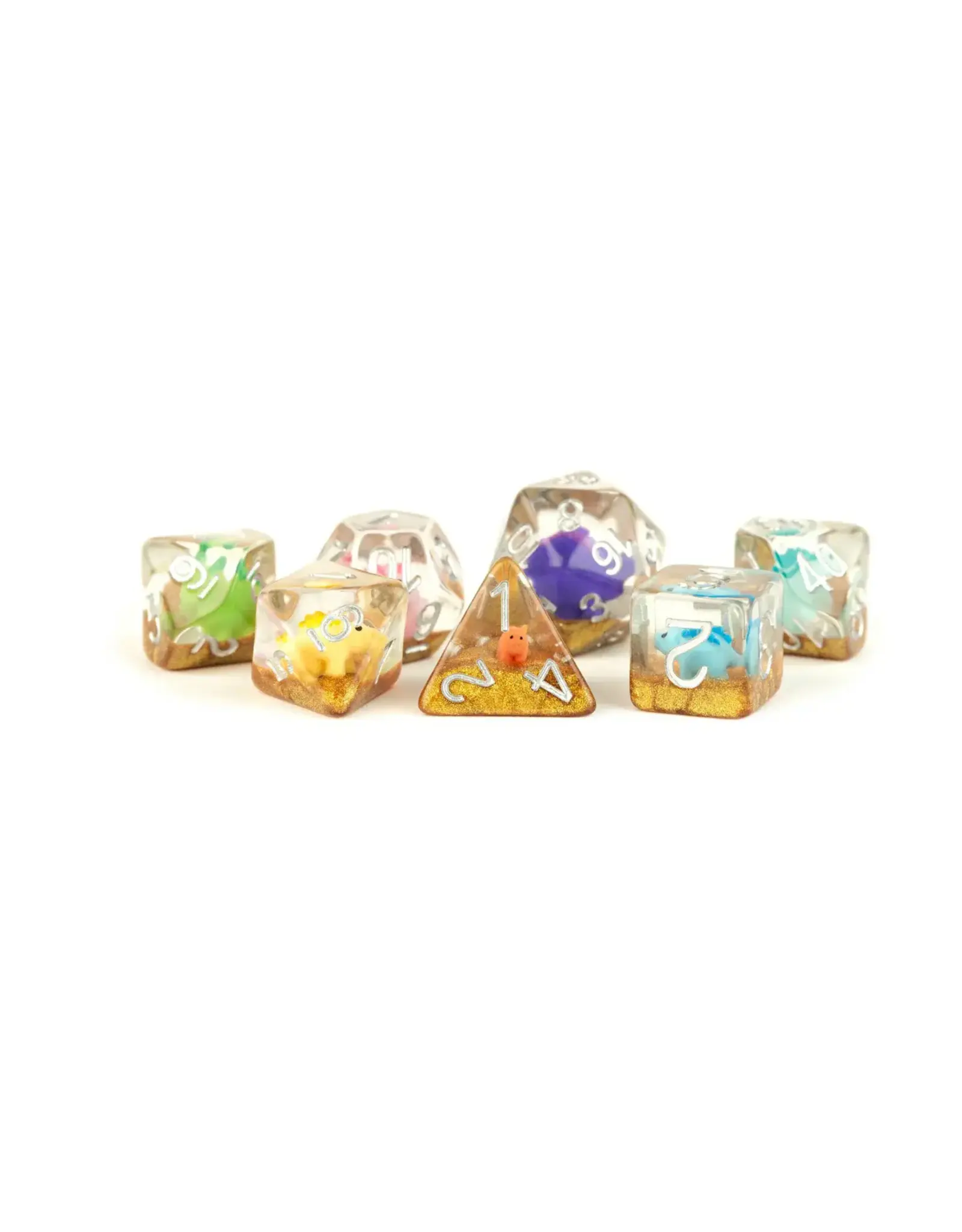 Resin Rainbow Dinosaur Dice 7pc 16mm