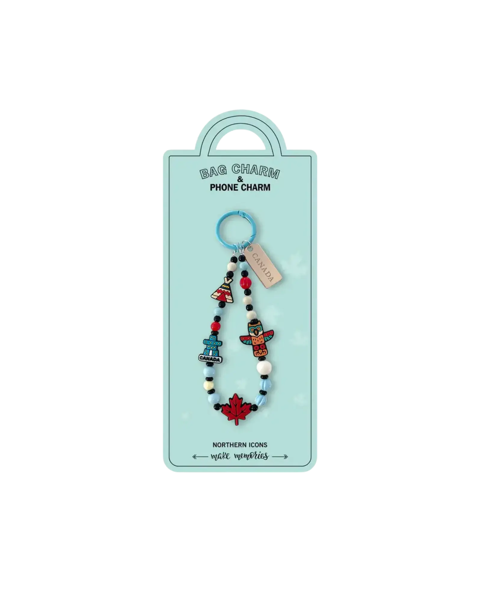 Cozy Canada Break Beaded Bag Charm with Totem, Maple Leaf & Travel Icons