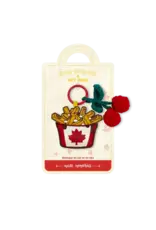 Leather Poutine Bag Charm with Crochet Cherries