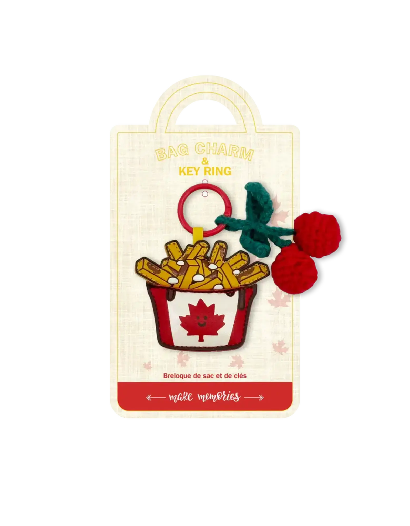 Leather Poutine Bag Charm with Crochet Cherries