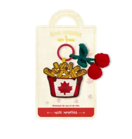 Leather Poutine Bag Charm with Crochet Cherries