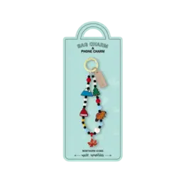 Maple Mountain Day Bag Charm – Canada Nature Beaded Charm with Maple Leaf, Wildlife Icons