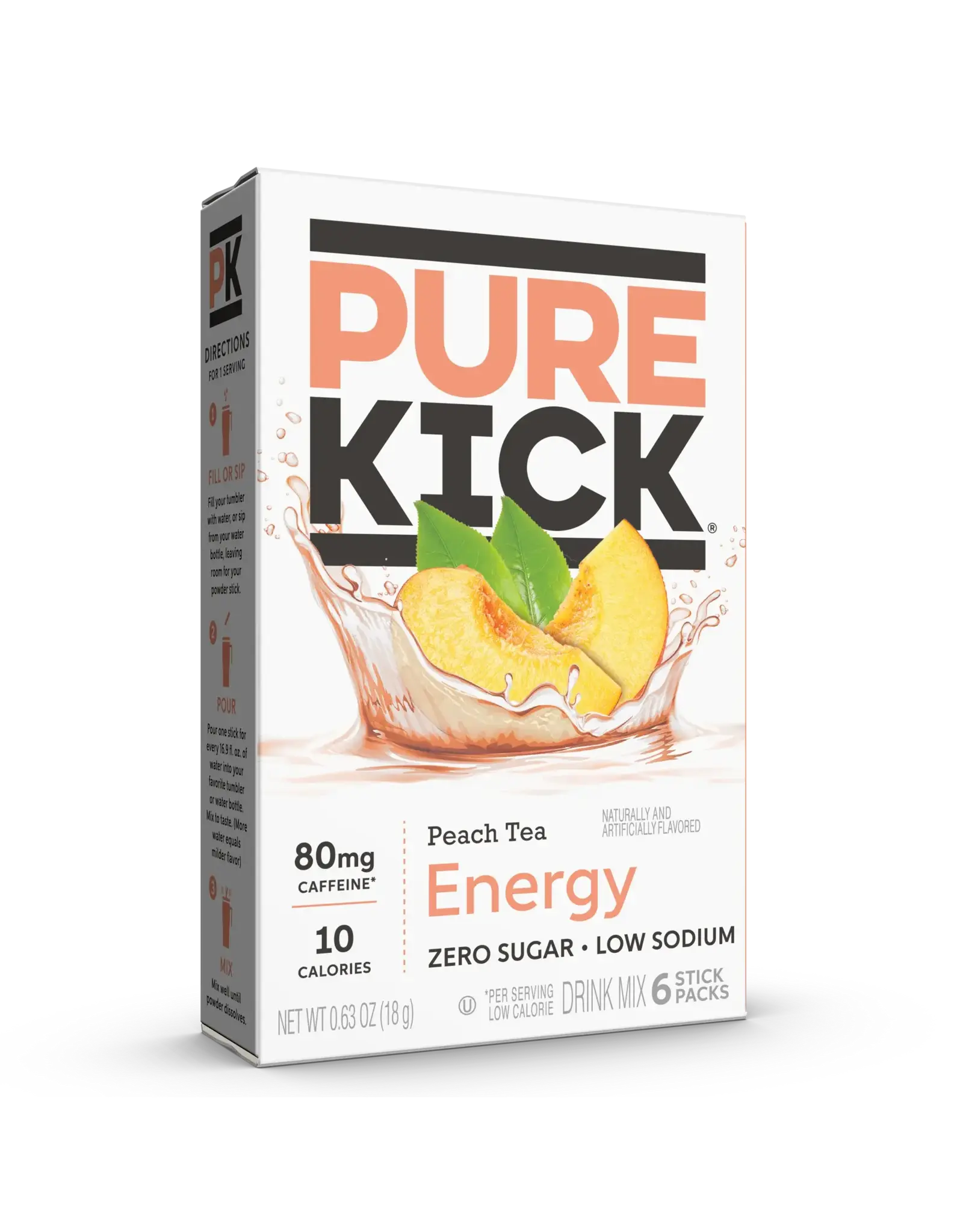 Pure Kick Peach Tea Energy Drink Mix 6ct Singles to Go