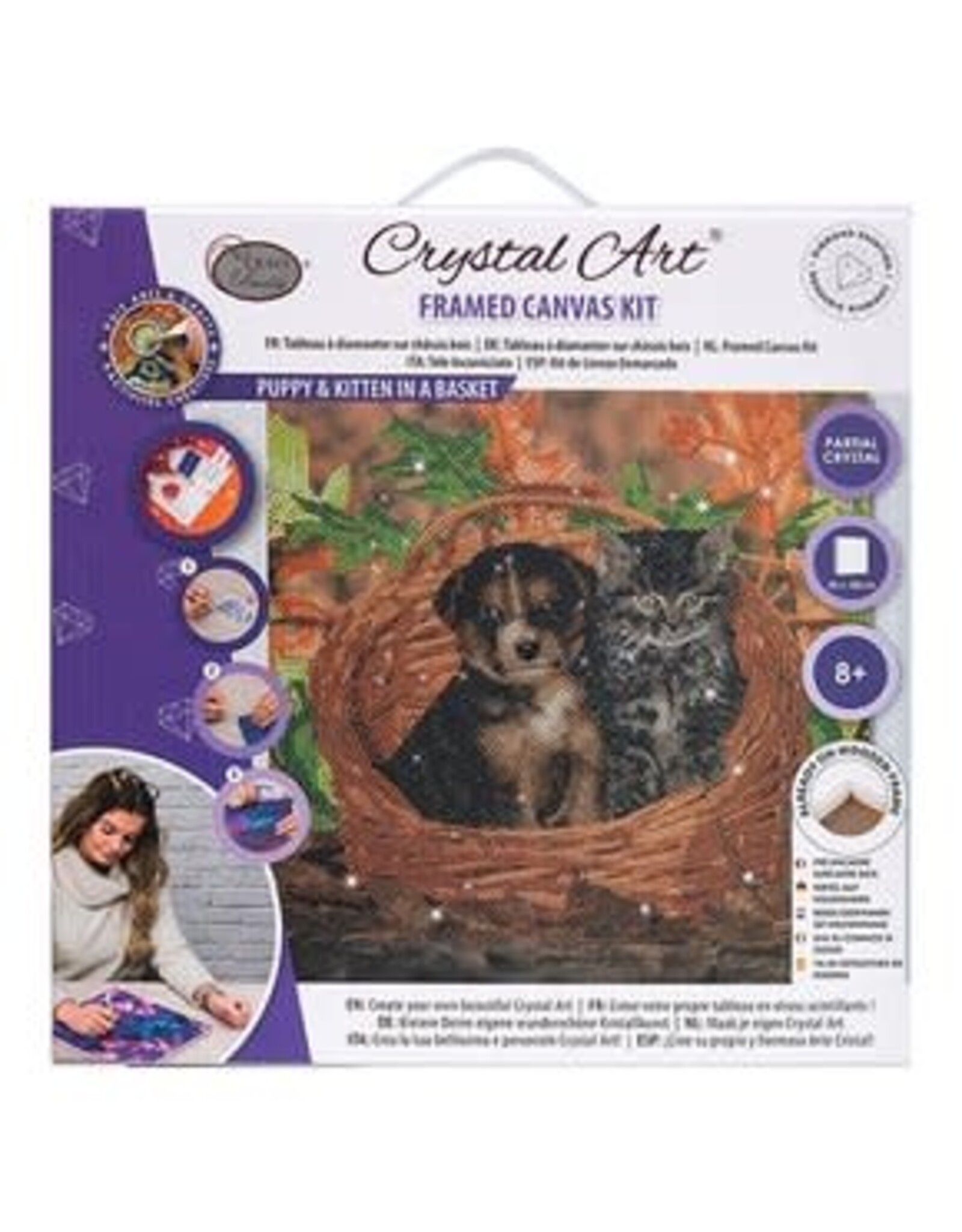 D.I.Y Crystal Art Kit Crystal Art Medium Framed Kit - Puppy & Kitten In A Basket