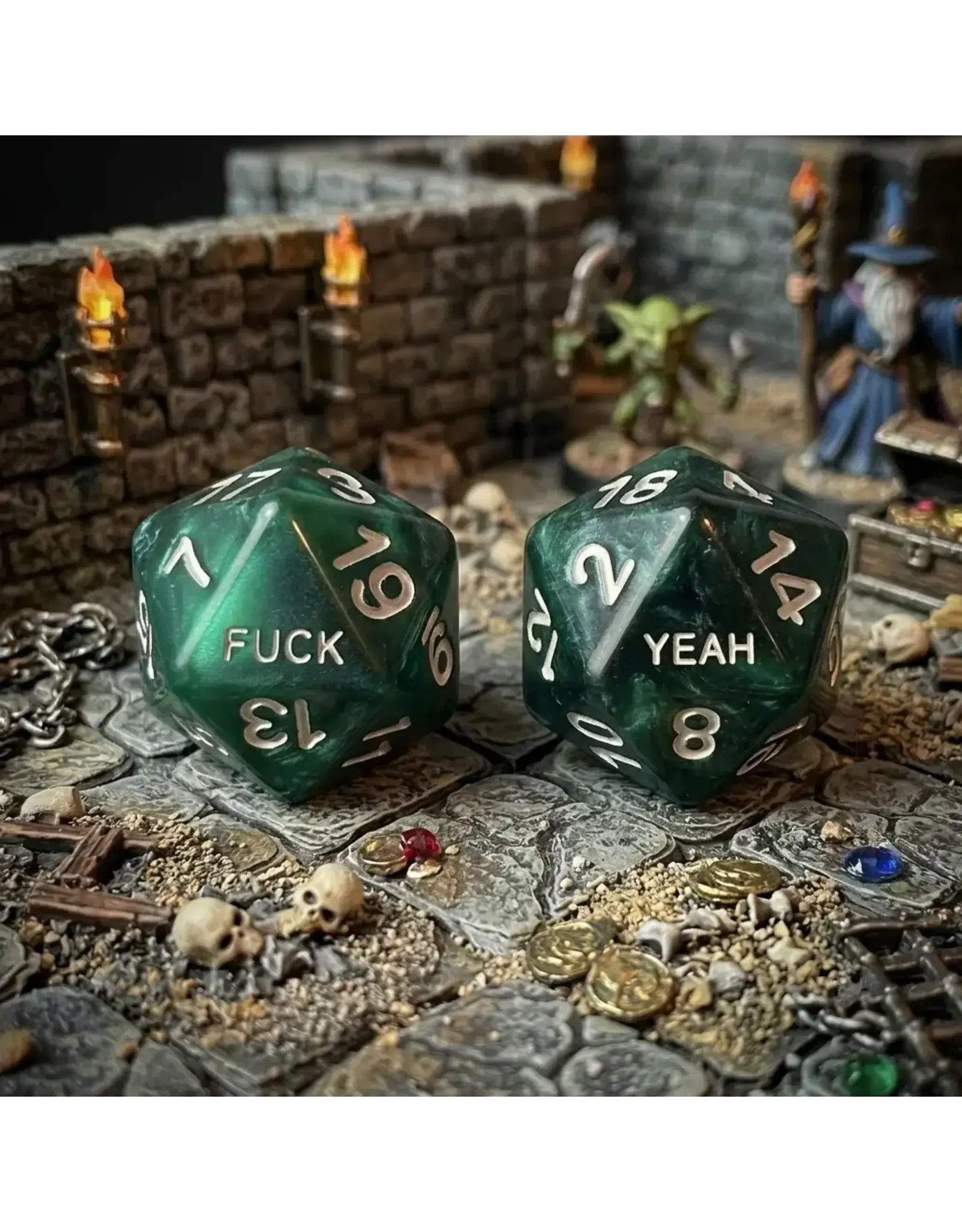 F#ck/Yeah D20 Resin Dice Set - Green