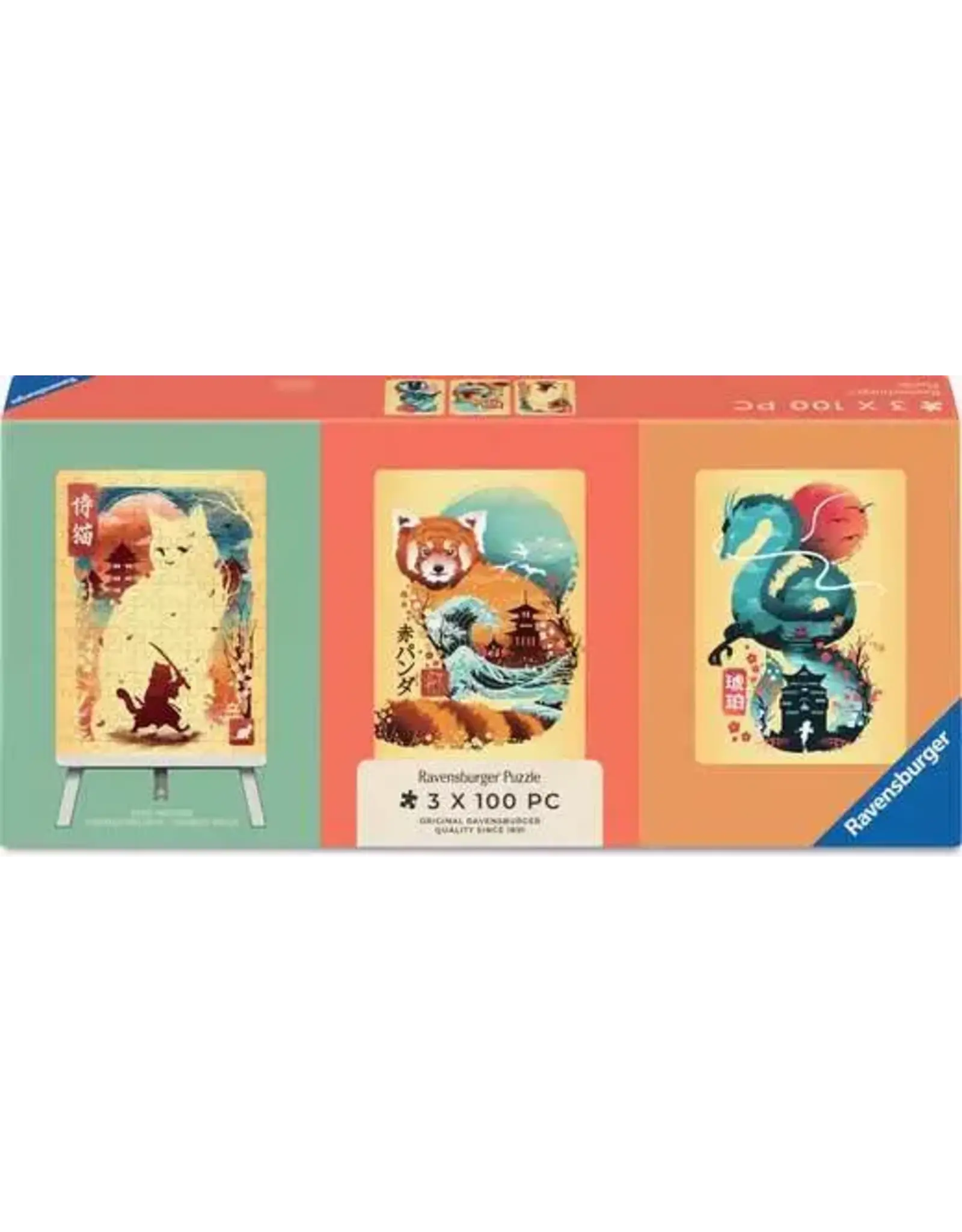 Ravensburger Ukiyo-E Cat Warrior, Red Panda & Dragon 3x100pc