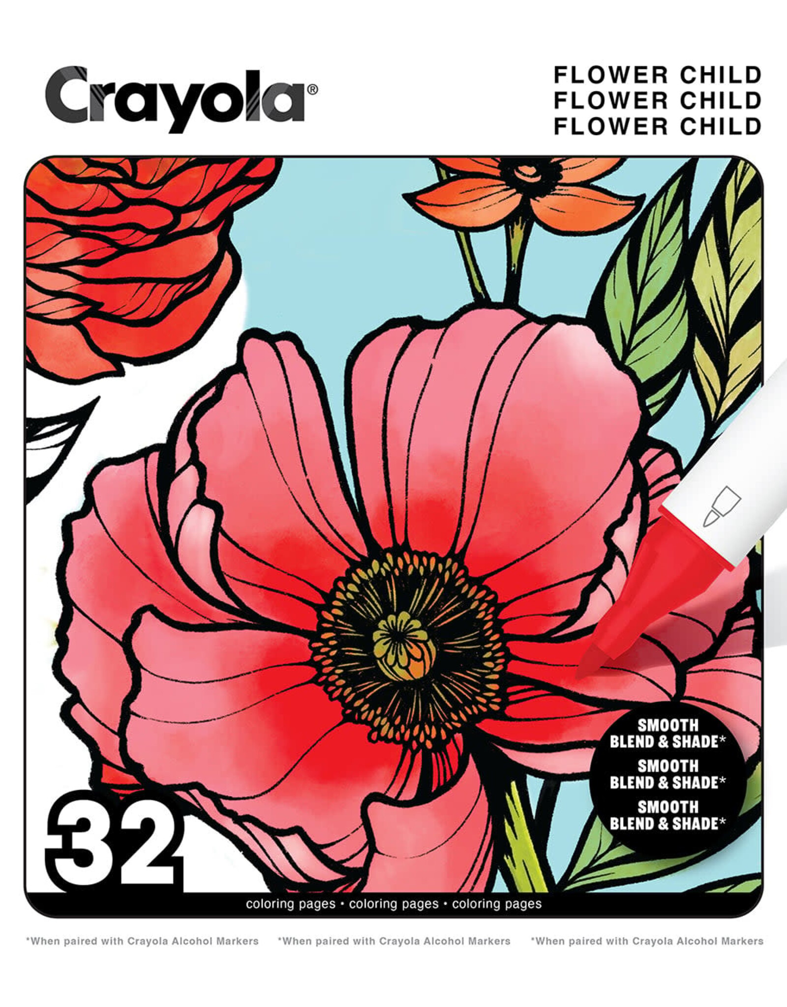 Crayola Flower Child 32 Pages Adult Colouring Book