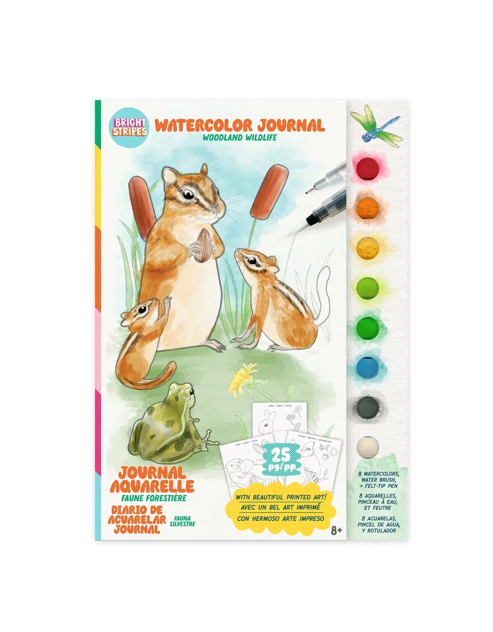 Bright Stripes Watercolor Journal - Woodland Wildlife