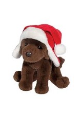 Douglas Chocolate Lab with Santa Bomber Hat