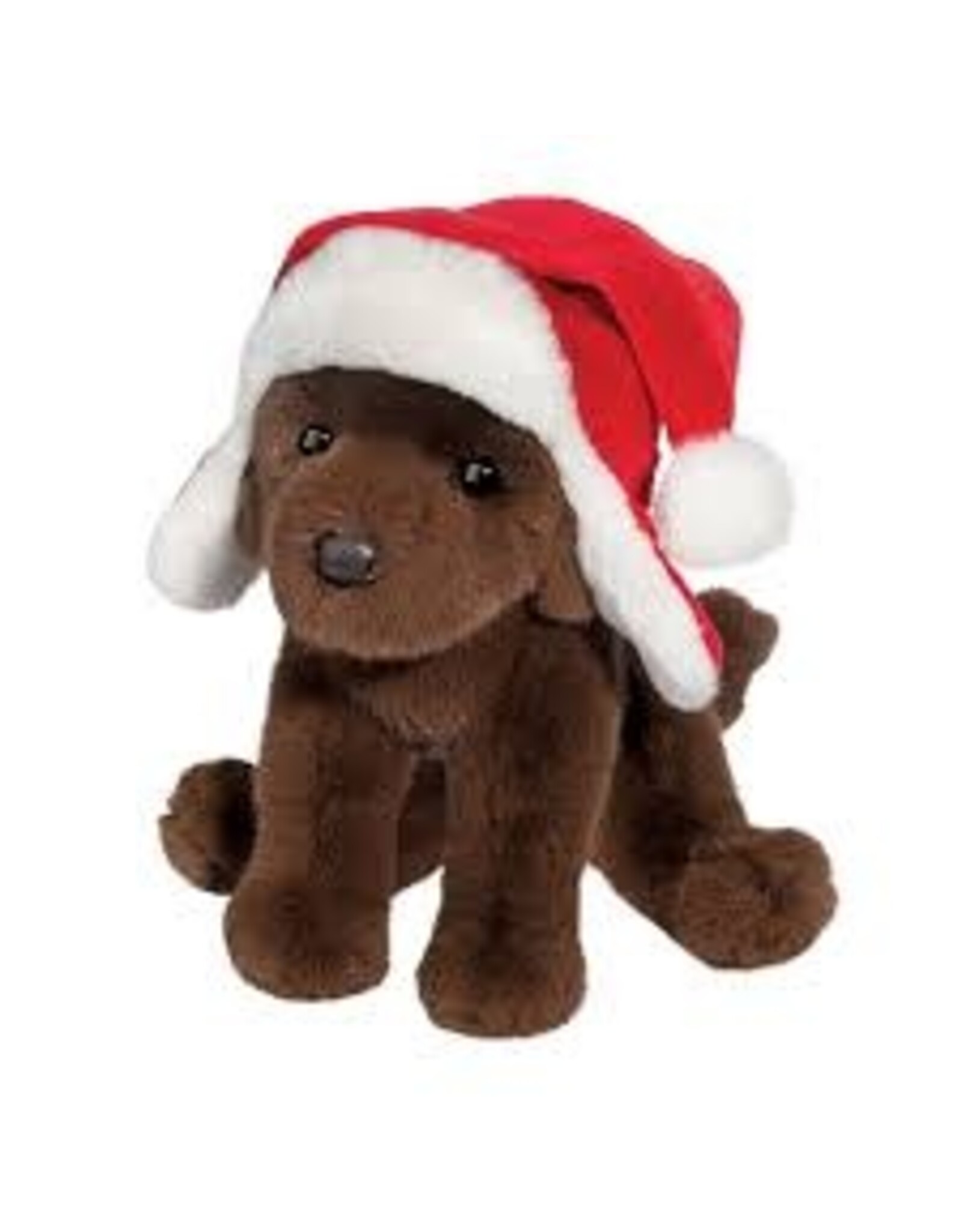 Douglas Chocolate Lab with Santa Bomber Hat