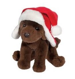 Douglas Chocolate Lab with Santa Bomber Hat